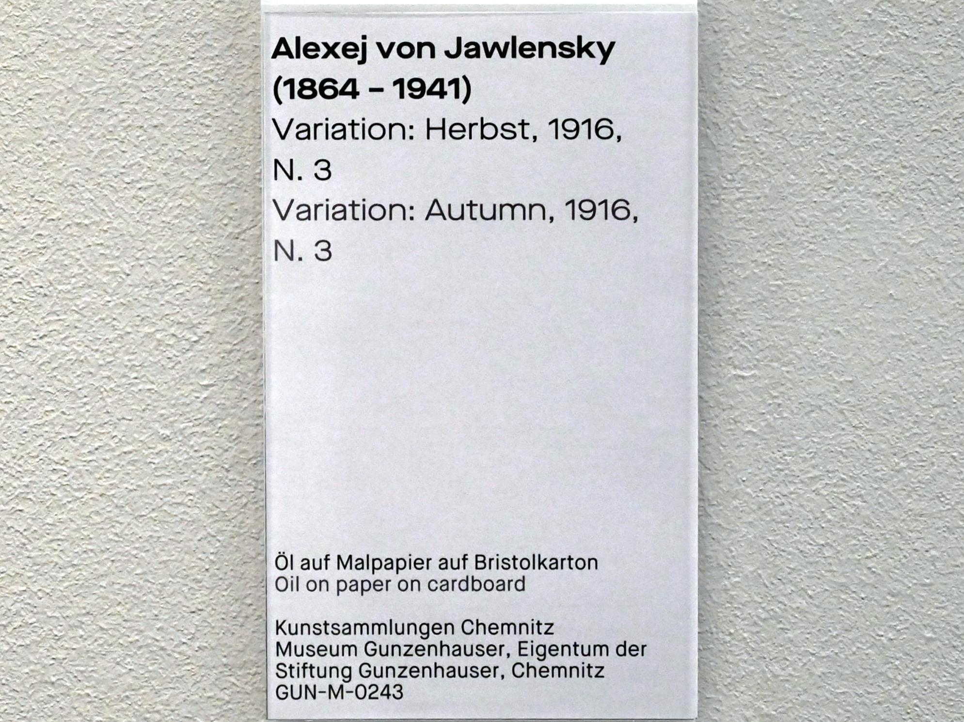 Alexej von Jawlensky (1893–1938), Variation: Herbst, Chemnitz, Museum Gunzenhauser, Saal 3.9, 1916, Bild 2/2