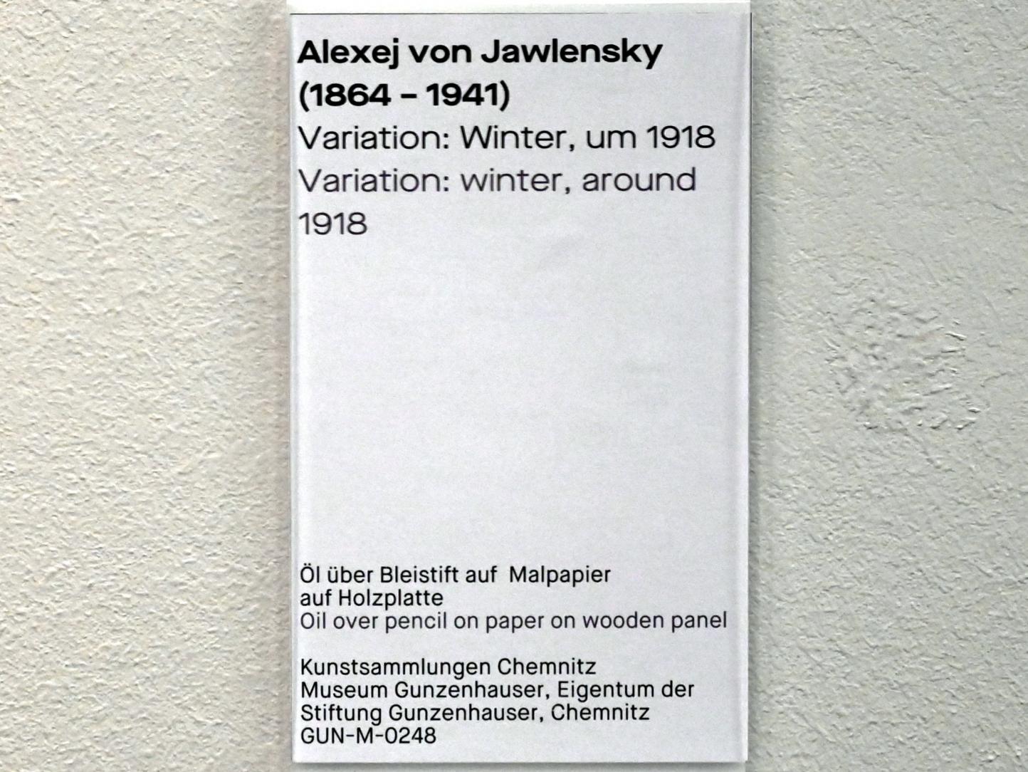 Alexej von Jawlensky (1893–1938), Variation: Winter, Chemnitz, Museum Gunzenhauser, Saal 3.9, um 1918, Bild 2/2