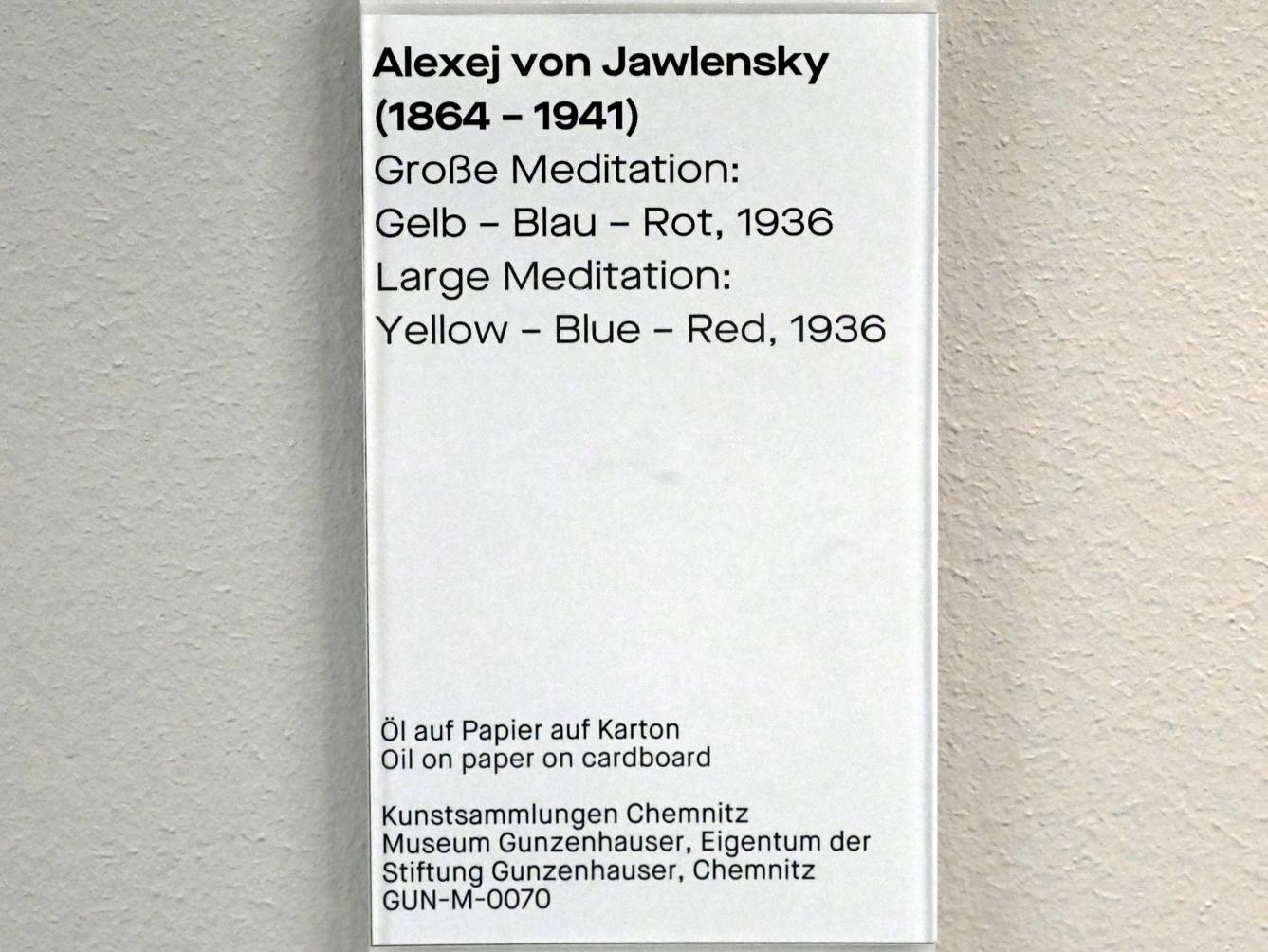 Alexej von Jawlensky (1893–1938), Große Meditation: Gelb - Blau - Rot, Chemnitz, Museum Gunzenhauser, Saal 3.9, 1936, Bild 2/2
