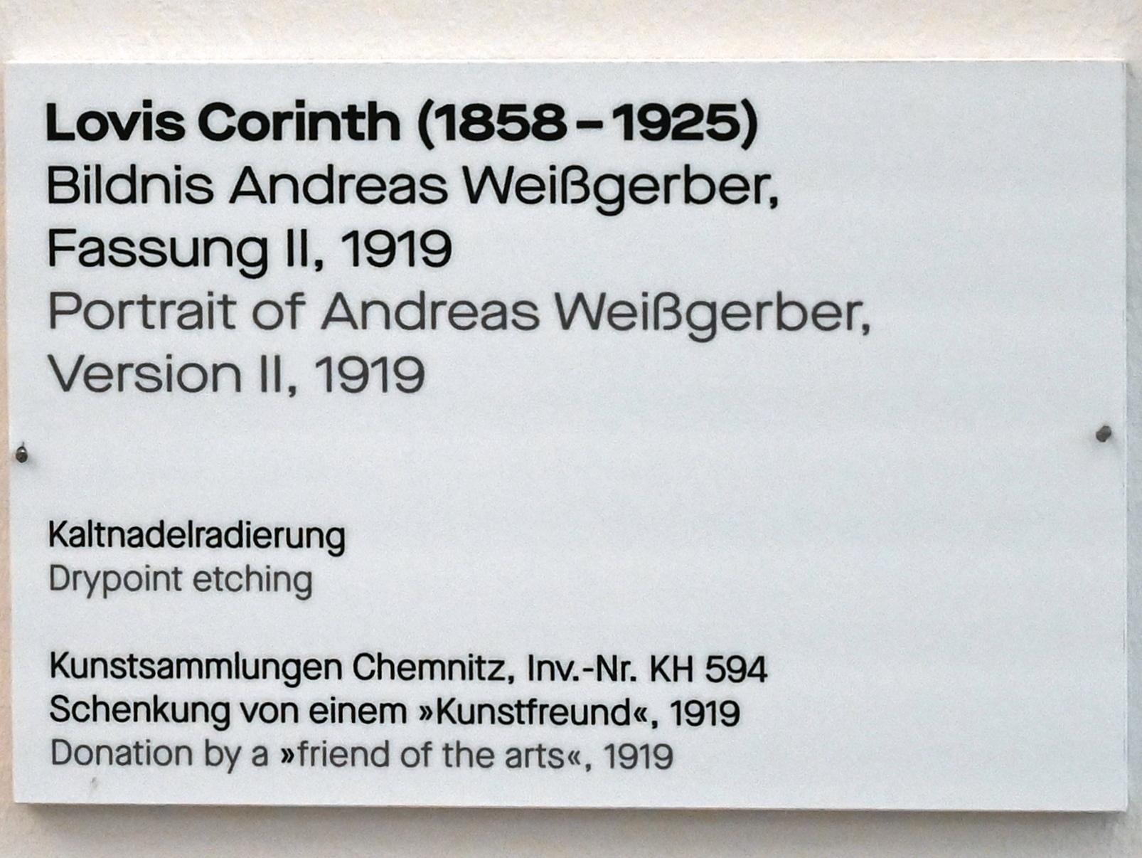 Lovis Corinth (1891–1925), Bildnis Andreas Weißgerber, Fassung II, Chemnitz, Kunstsammlungen am Theaterplatz, Saal 1, 1919, Bild 2/2
