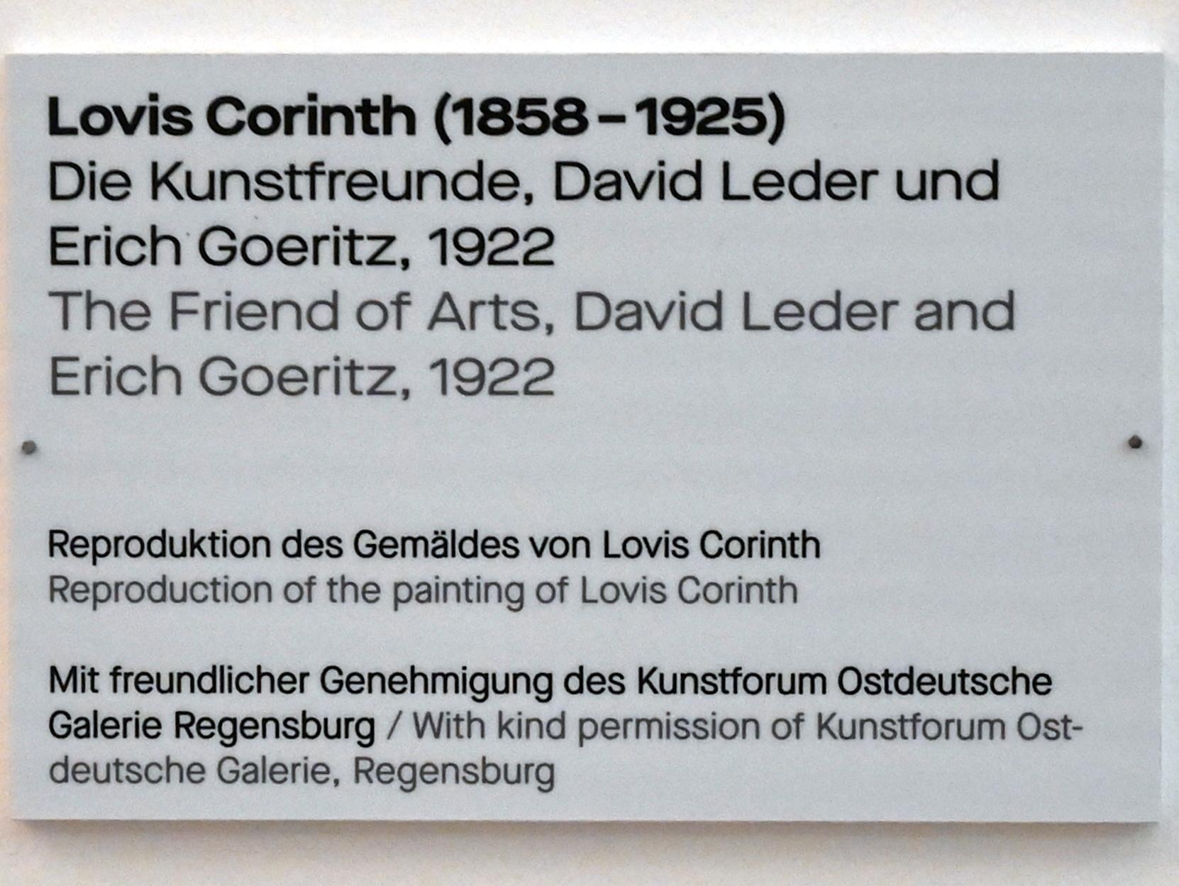 Lovis Corinth (1891–1925), Die Kunstfreunde, David Leder und Erich Goeritz (Replik), Chemnitz, Kunstsammlungen am Theaterplatz, Saal 1, 1922, Bild 2/2