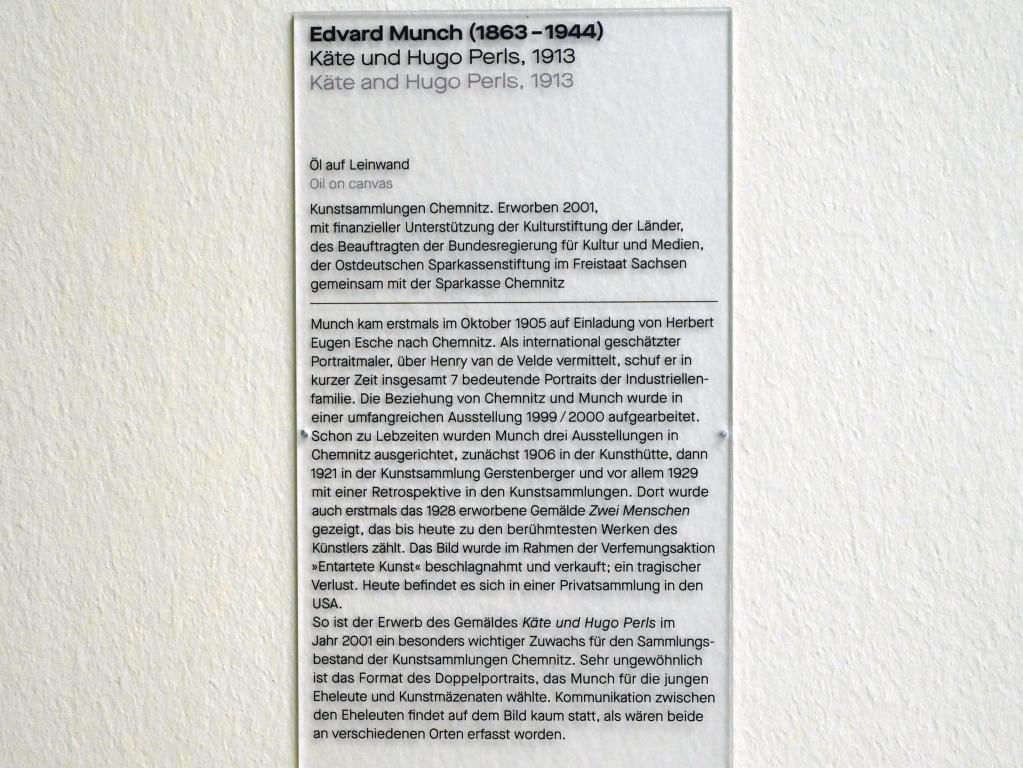 Edvard Munch (1888–1925), Käte und Hugo Perls, Chemnitz, Kunstsammlungen am Theaterplatz, Form Fläche Geste, Saal 10, 1913, Bild 2/2