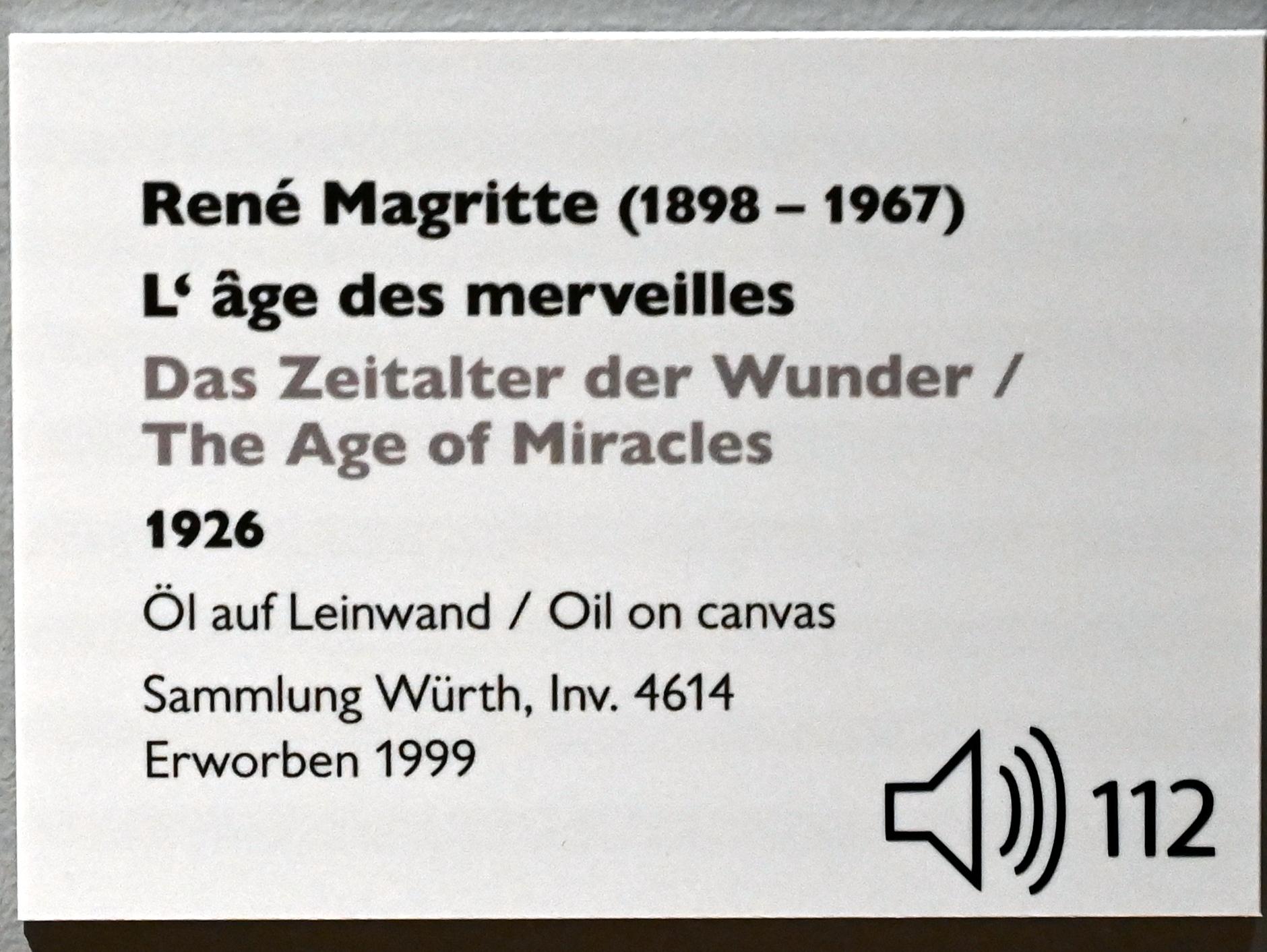 René Magritte (1926–1967), Das Zeitalter der Wunder, Künzelsau, Museum Würth 2, Kabinett im Untergeschoß, 1926, Bild 2/2