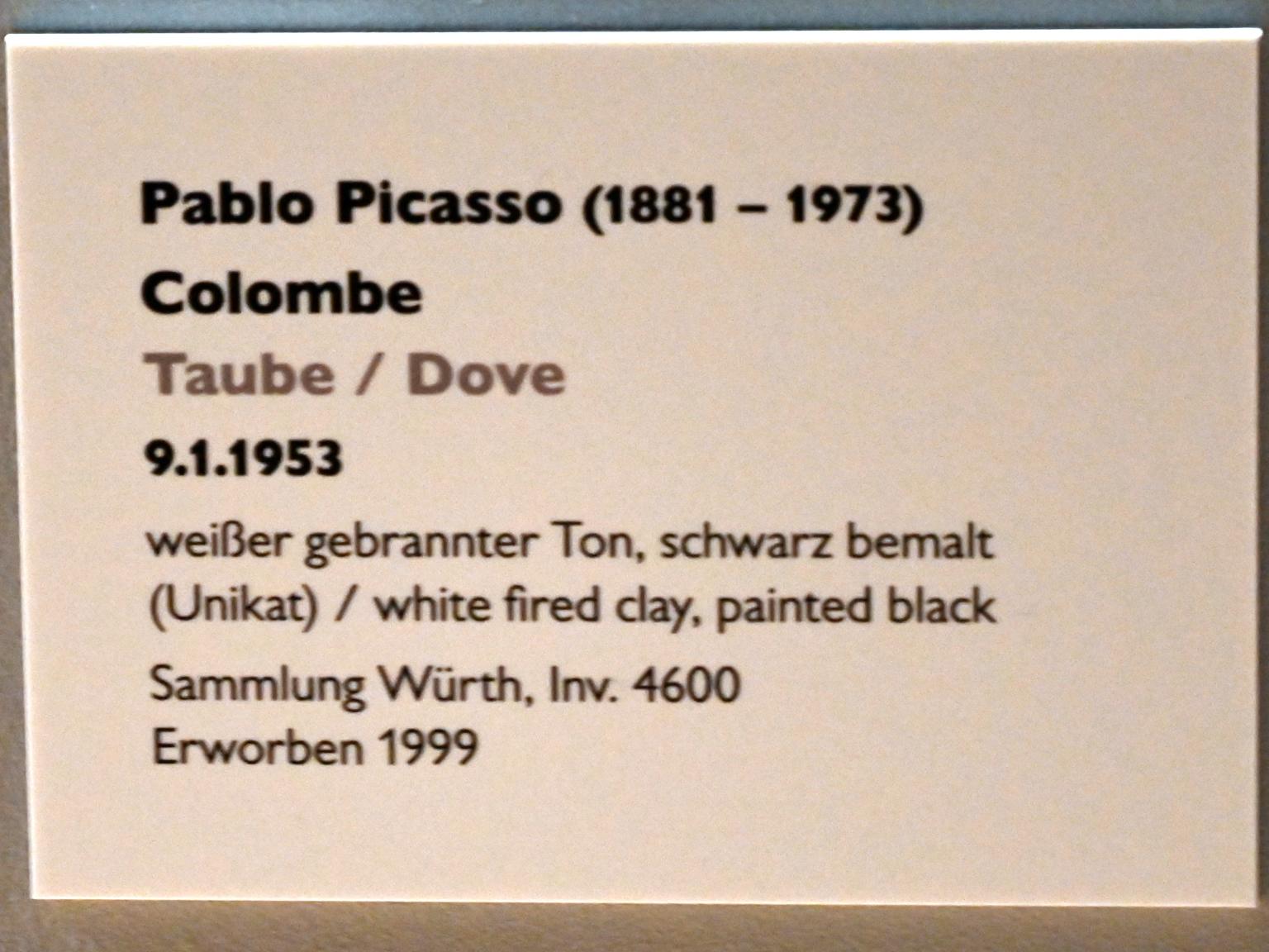 Pablo Picasso (1897–1972), Taube, Künzelsau, Museum Würth 2, Kabinett im Untergeschoß, 1953, Bild 3/3