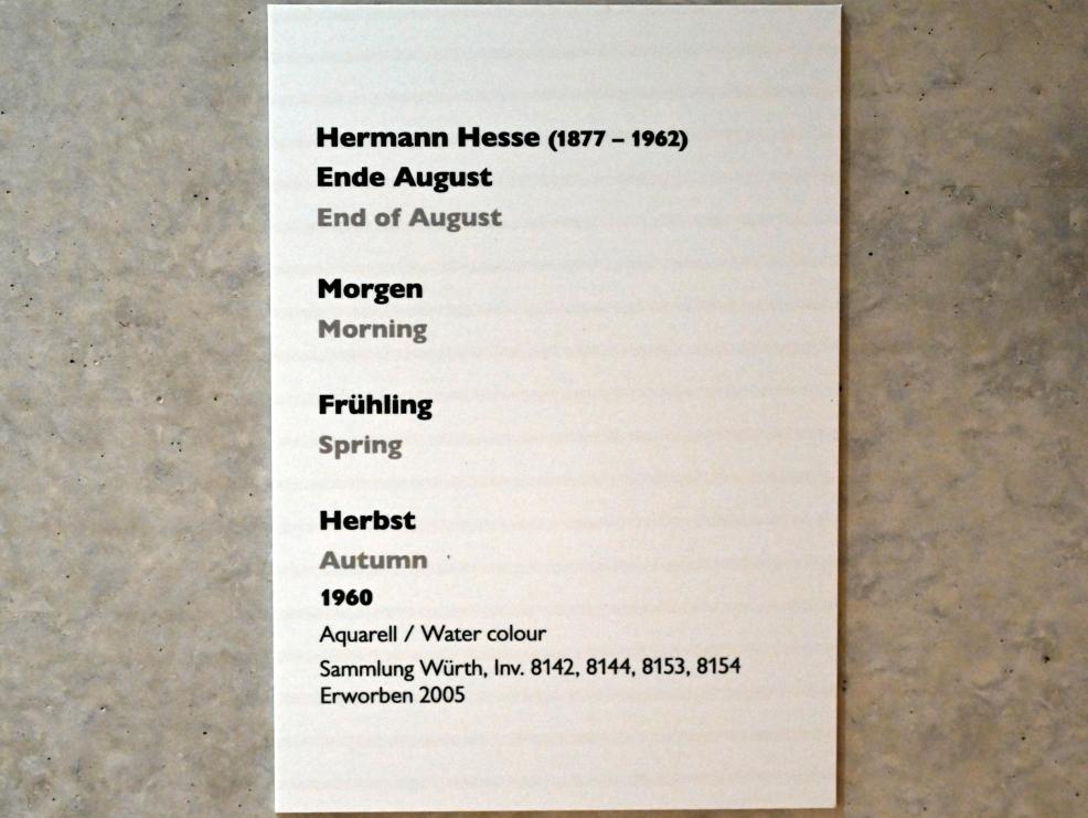 Hermann Hesse (1960), Frühling, Künzelsau, Museum Würth 2, Kabinett im Untergeschoß, 1960, Bild 4/4