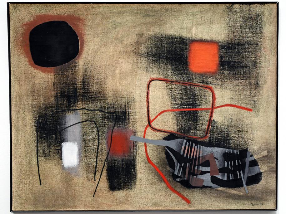 Fritz Winter (1932–1965), Schwarz vor Rot linear, München, Pinakothek der Moderne, Saal 15, 1953, Bild 1/2