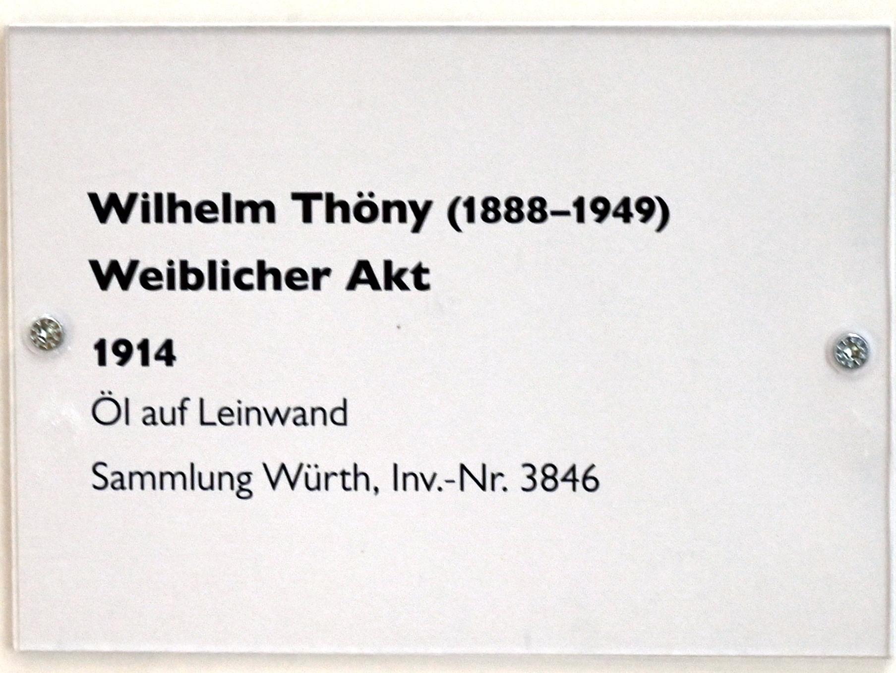 Wilhelm Thöny (1914–1928), Weiblicher Akt, Schwäbisch Hall, Kunsthalle Würth, Untergeschoß Saal 3, 1914, Bild 3/3