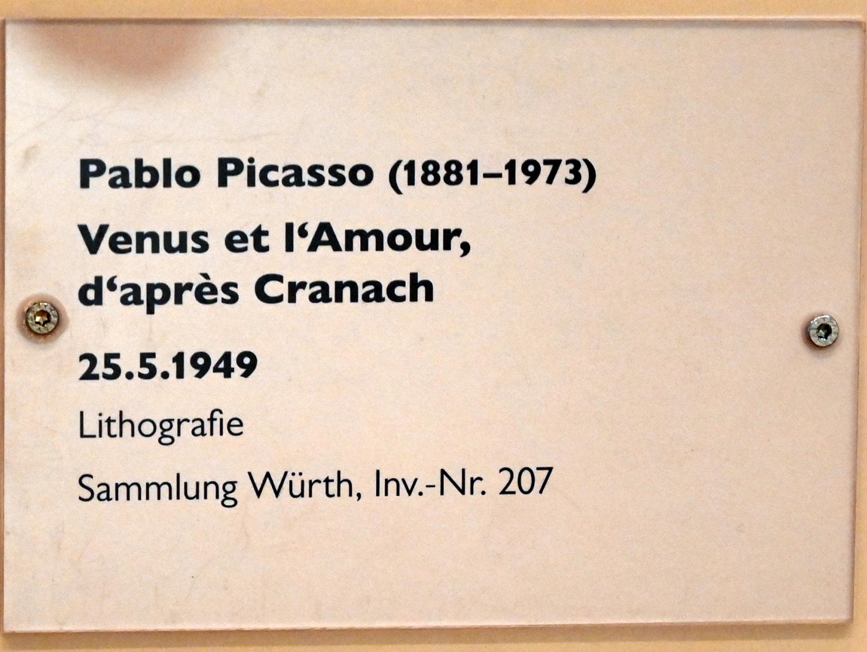 Pablo Picasso (1897–1972), Venus und Amor, nach Cranach, Schwäbisch Hall, Kunsthalle Würth, Untergeschoß Saal 2, 1949, Bild 2/2