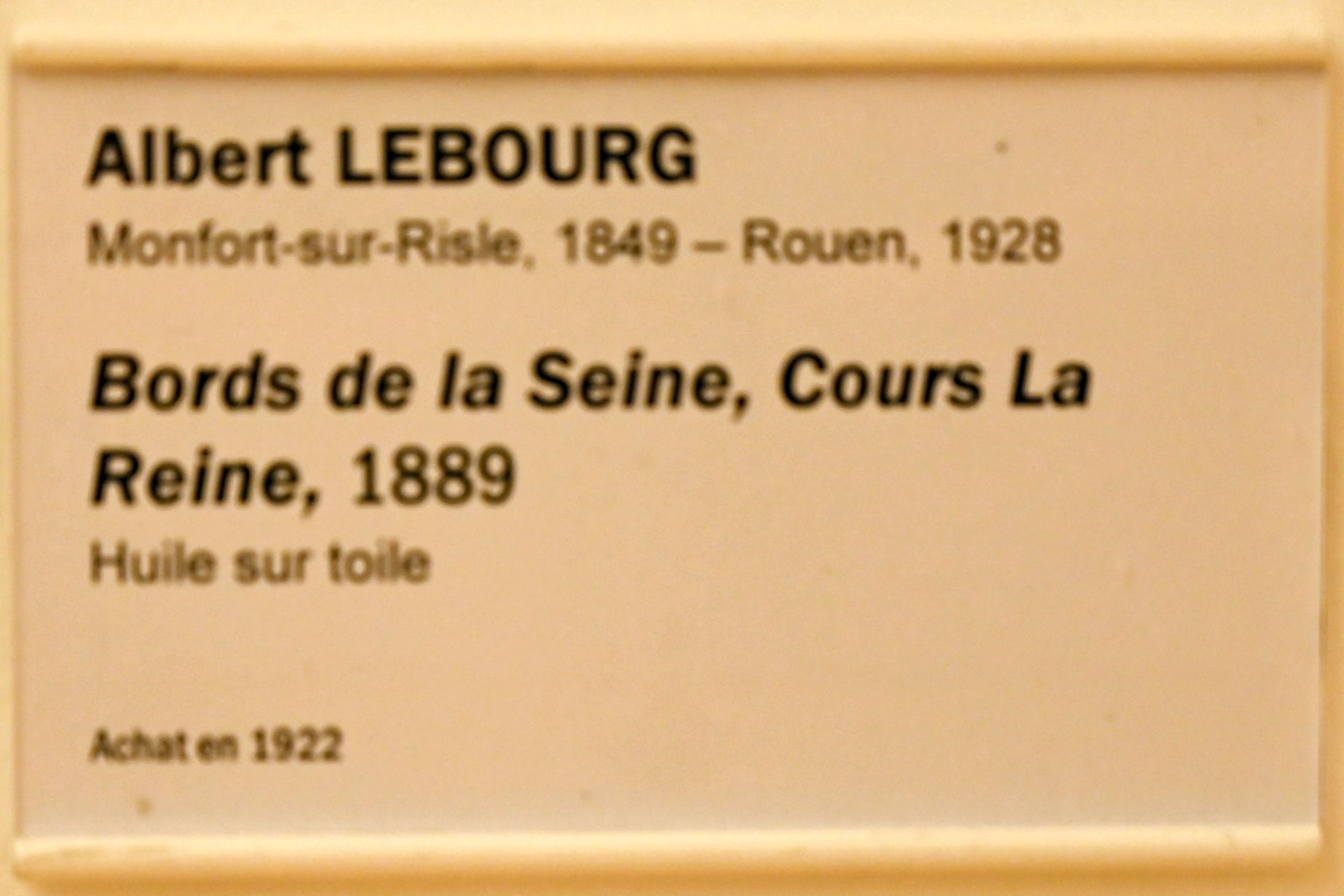 Albert Lebourg (1889–1896), Ufer der Seine, Cours La Reine, Straßburg, Musée d’Art moderne et contemporain, Saal 5, 1889, Bild 2/2