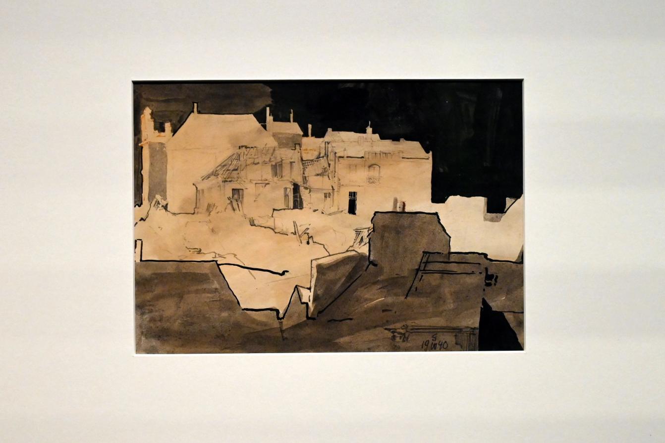 Willi Sitte (1938–2002), Landschaft in Frankreich, Halle (Saale), Kunstmuseum Moritzburg, Ausstellung "Sittes Welt" vom 03.10.2021 - 06.02.2022, Saal 2, 1940, Bild 1/2
