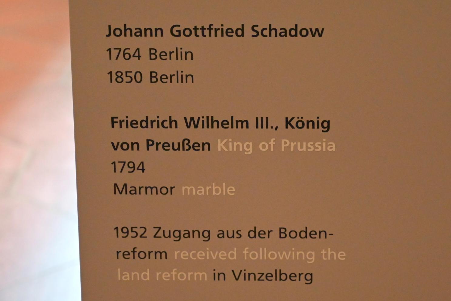 Johann Gottfried Schadow (1789–1826), Friedrich Wilhelm III., König von Preußen, Halle (Saale), Kunstmuseum Moritzburg, Alte Meister Saal 7, 1794, Bild 3/3