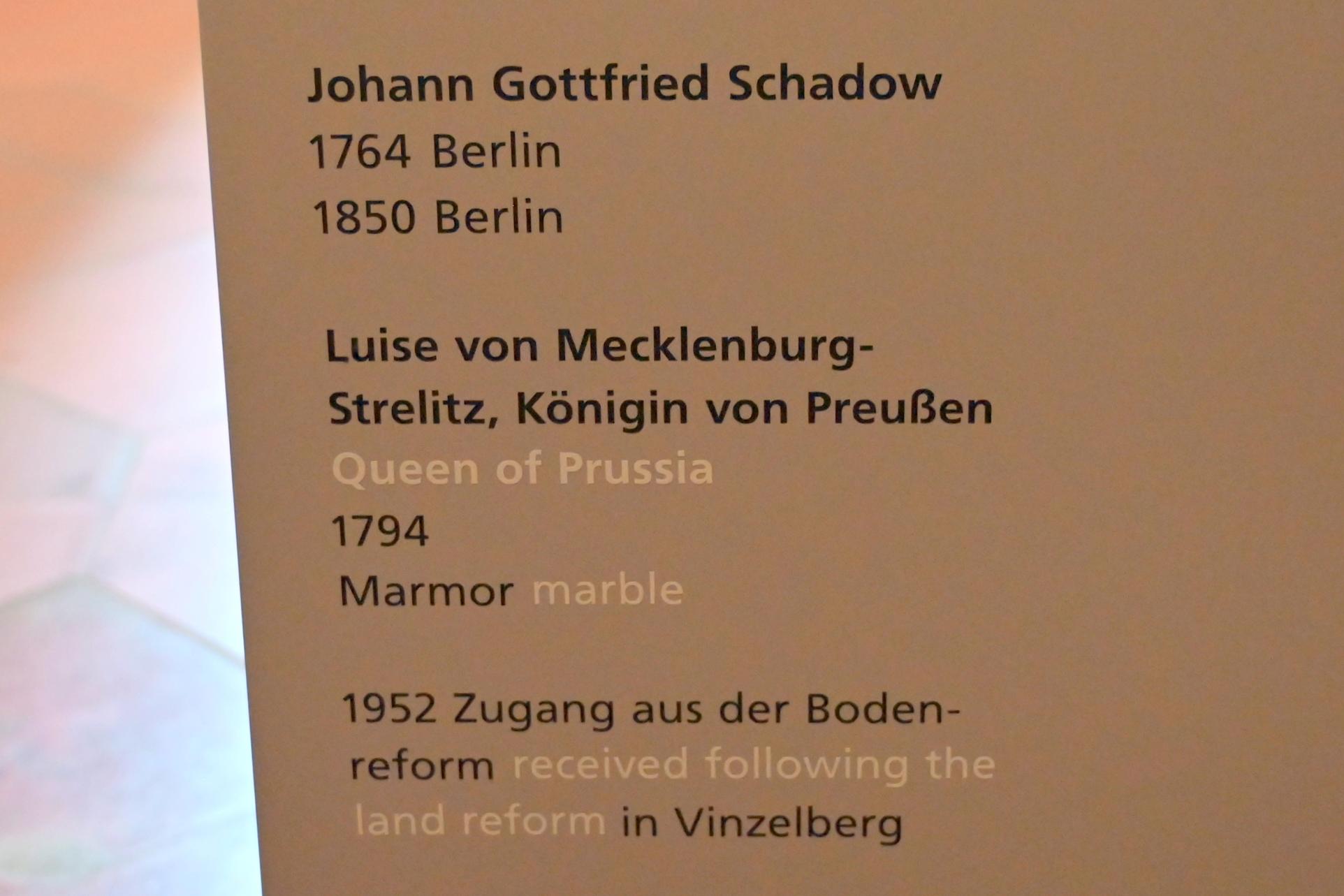 Johann Gottfried Schadow (1789–1826), Luise von Mecklenburg-Strelitz, Königin von Preußen, Halle (Saale), Kunstmuseum Moritzburg, Alte Meister Saal 7, 1794, Bild 3/3
