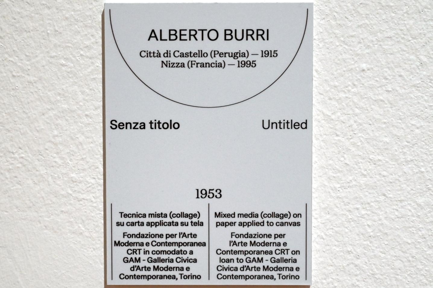 Alberto Burri (1952–1979), Ohne Titel, Turin, Galleria civica d'arte moderna e contemporanea (GAM Torino), Saal 13, 1953, Bild 2/2