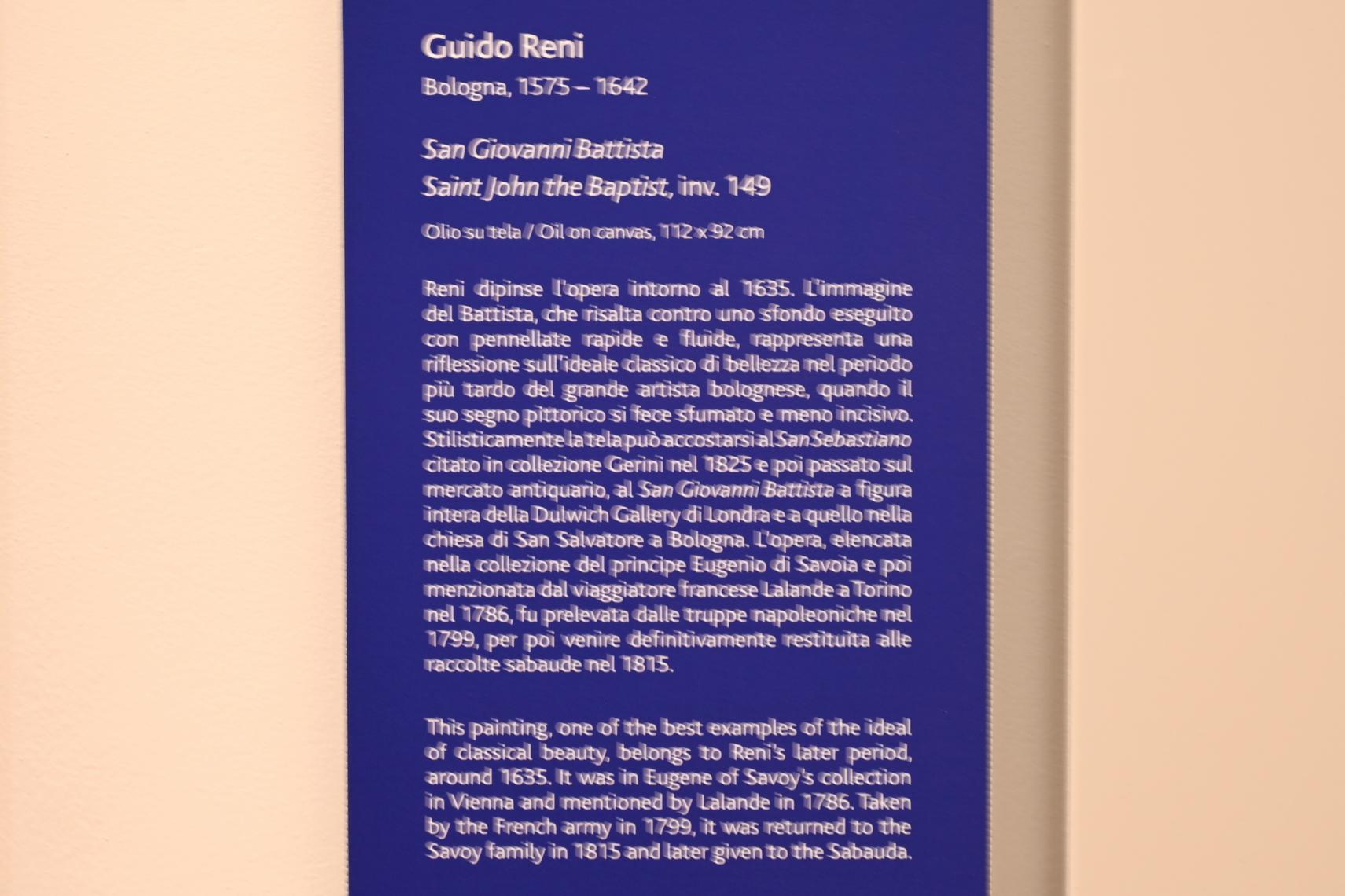 Guido Reni (1596–1641), Heiliger Johannes der Täufer, Turin, Galleria Sabauda, Saal 28, um 1635, Bild 2/2