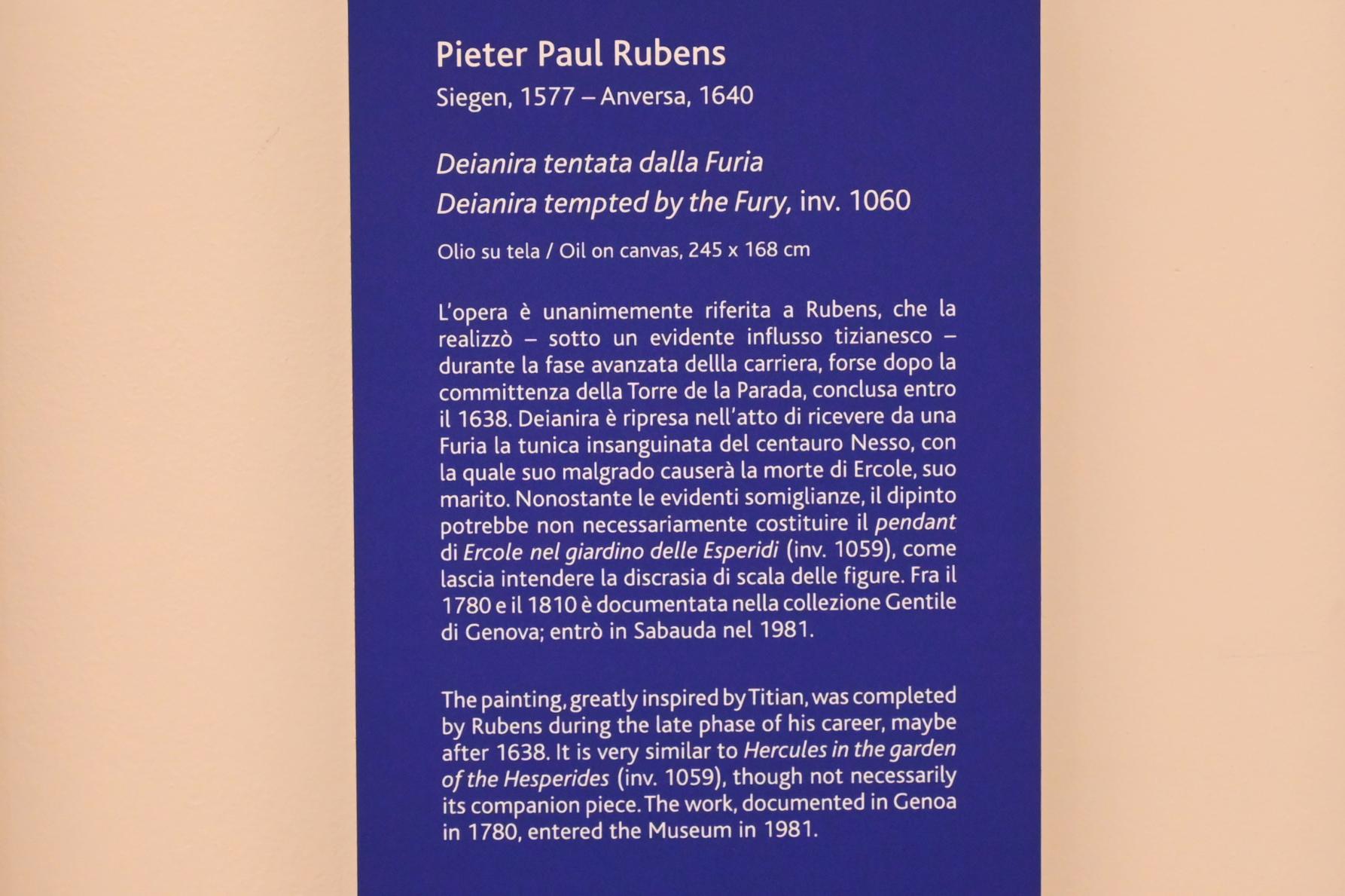 Peter Paul Rubens (1598–1640), Deianira wird von der Furie in Versuchung geführt, Turin, Galleria Sabauda, Saal 29, nach 1638, Bild 2/2