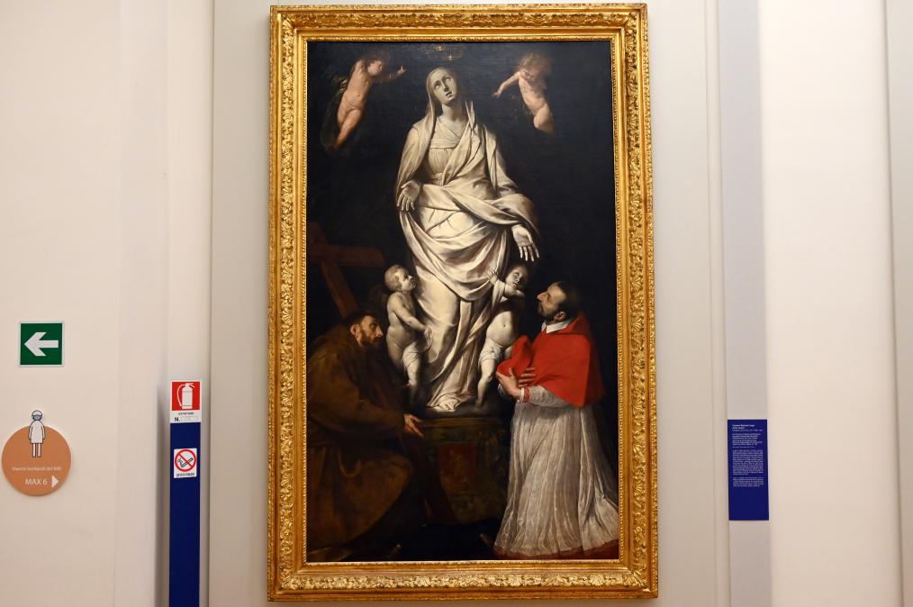 Giovanni Battista Crespi (Cerano) (1593–1638), Der Heilige Franziskus und der Heilige Karl Borromäus im Gebet vor der Statue Unserer Lieben Frau in San Celso in Mailand, Turin, Galleria Sabauda, Saal 19, um 1610