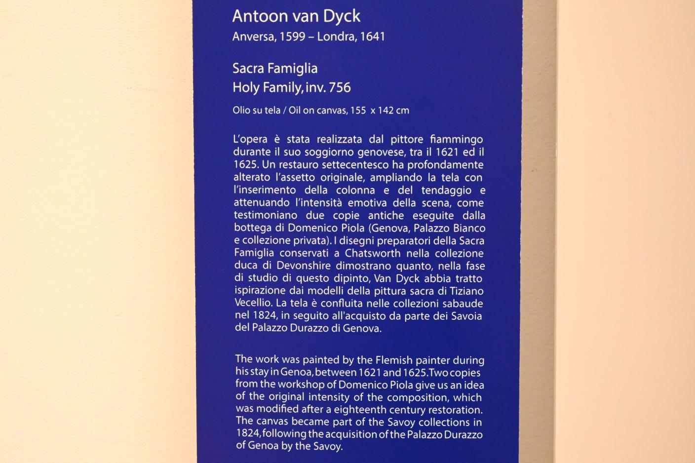Anthonis (Anton) van Dyck (1614–1641), Heilige Familie, Turin, Galleria Sabauda, Saal 22, 1621–1625, Bild 3/3