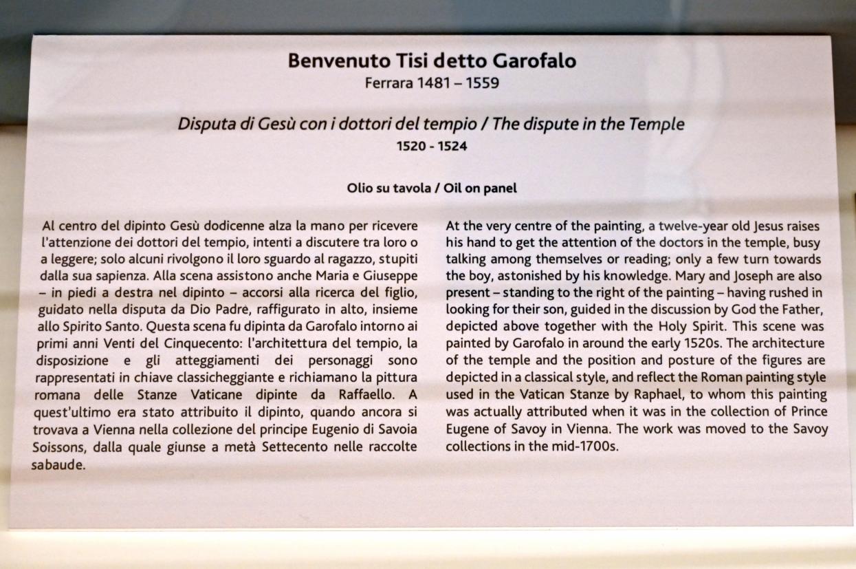 Benvenuto Tisi Garofalo (1509–1540), Jesus unter den Schriftgelehrten, Turin, Galleria Sabauda, Saal 13, 1520–1524, Bild 2/2
