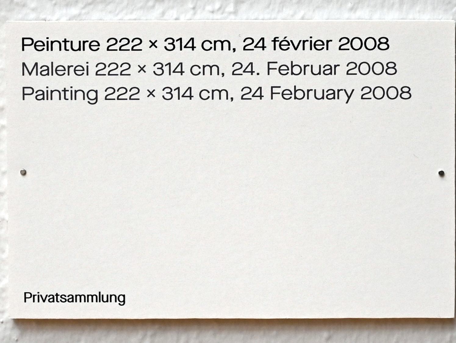 Pierre Soulages (1946–2019), Malerei 222 x 314 cm, 24. Februar 2008, Chemnitz, Kunstsammlungen am Theaterplatz, Ausstellung "Soulages" vom 28.03.-25.07.2021, Saal 1, 2019, Bild 2/2