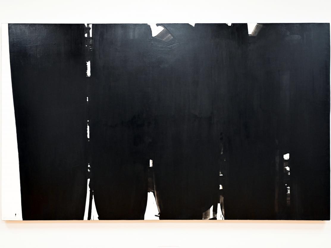 Pierre Soulages (1946–2019), Malerei 220 x 366 cm, 14. Mai 1968, Chemnitz, Kunstsammlungen am Theaterplatz, Ausstellung "Soulages" vom 28.03.-25.07.2021, Saal 2, 1968, Bild 1/2