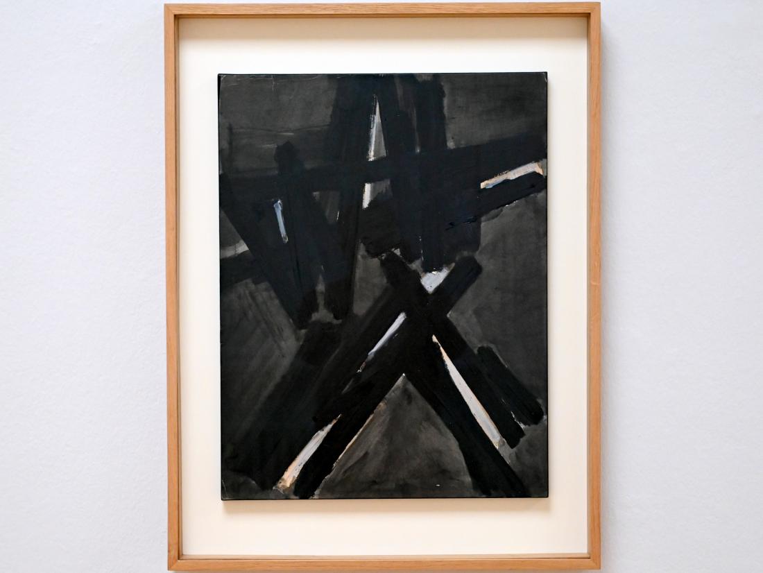 Pierre Soulages (1946–2019), Tusche auf Papier 65,5 x 50,5 cm, 1951, Chemnitz, Kunstsammlungen am Theaterplatz, Ausstellung "Soulages" vom 28.03.-25.07.2021, Saal 4, 1951, Bild 1/2