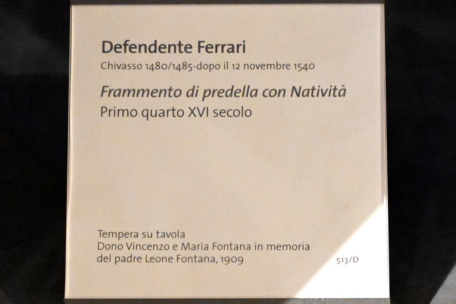 Defendente Ferrari (1504–1532), Fragment einer Predella mit der Anbetung des Kindes, Turin, Museo civico d'arte antica, Saal 5, 1. Viertel 16. Jhd., Bild 2/2