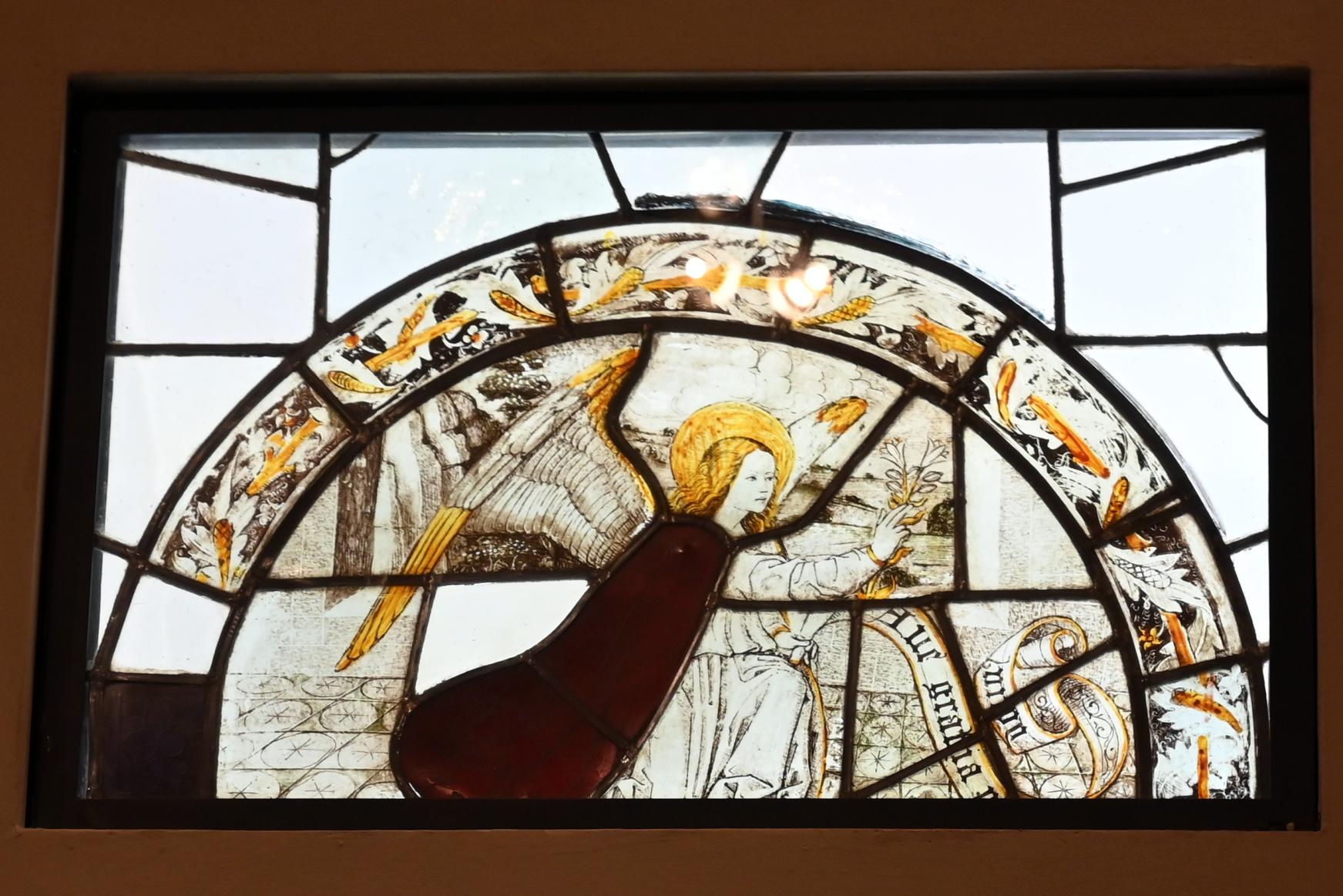 Giovanni Martino Spanzotti (Werkstatt) (1495–1505), Glasfenster mit der Verkündigung, Turin, Museo civico d'arte antica, Saal 7, Beginn 16. Jhd., Bild 2/4