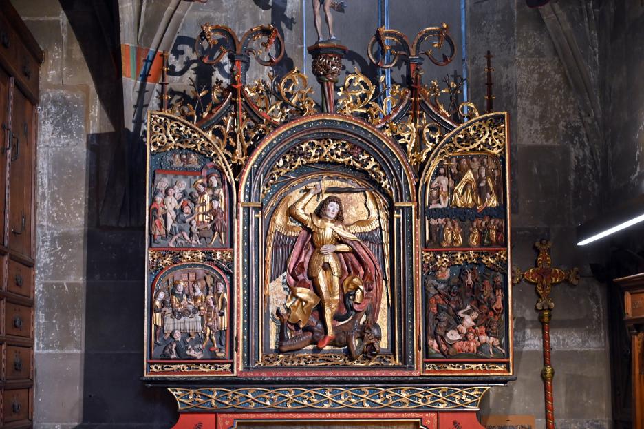 Hans Beuscher (1519), Heiliger Michael im Schrein des Michaelaltars, Schwäbisch Hall, evangelische Stadtpfarrkirche St. Michael, vor 1520, Bild 2/4