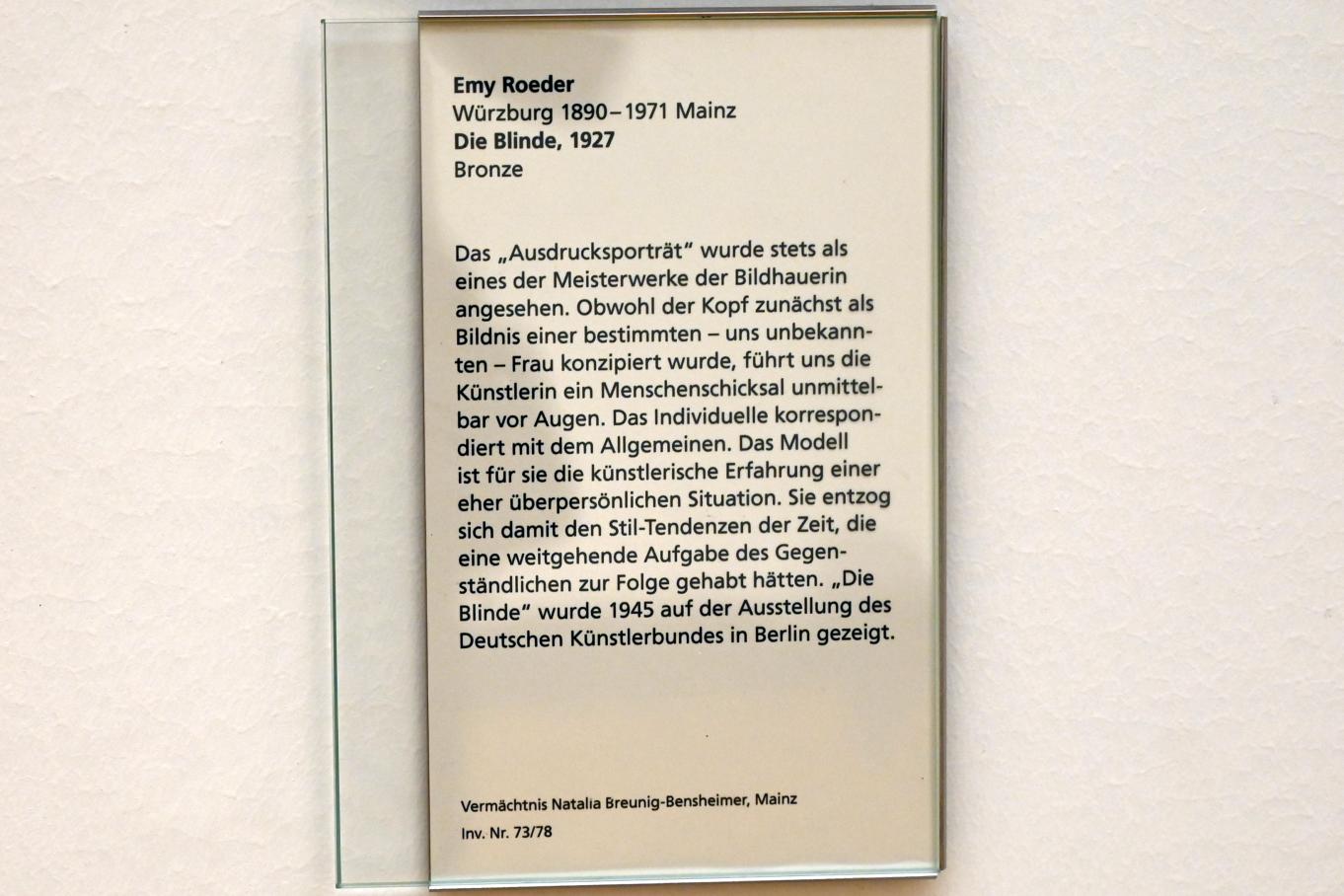 Emy Roeder (1927–1958), Die Blinde, Mainz, Landesmuseum, Moderne, Saal 1, 1927, Bild 3/3