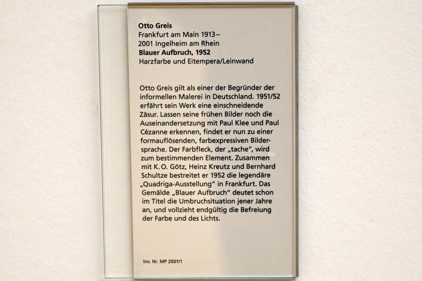 Otto Greis (1952), Blauer Aufbruch, Mainz, Landesmuseum, Moderne, Saal 2, 1952, Bild 2/2