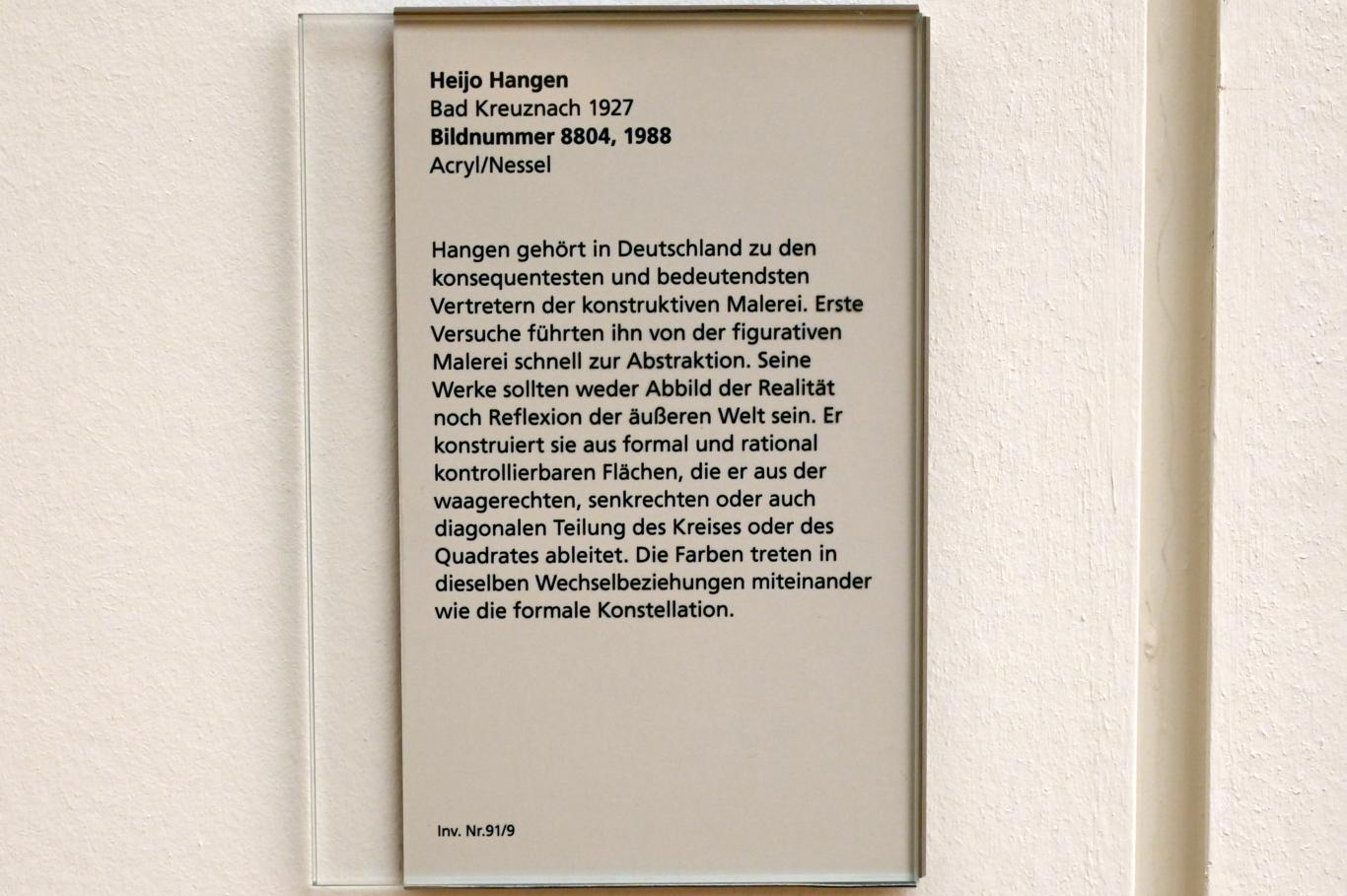 Heijo Hangen (1988), Bildnummer 8804, Mainz, Landesmuseum, Moderne, Saal 4, 1988, Bild 2/2