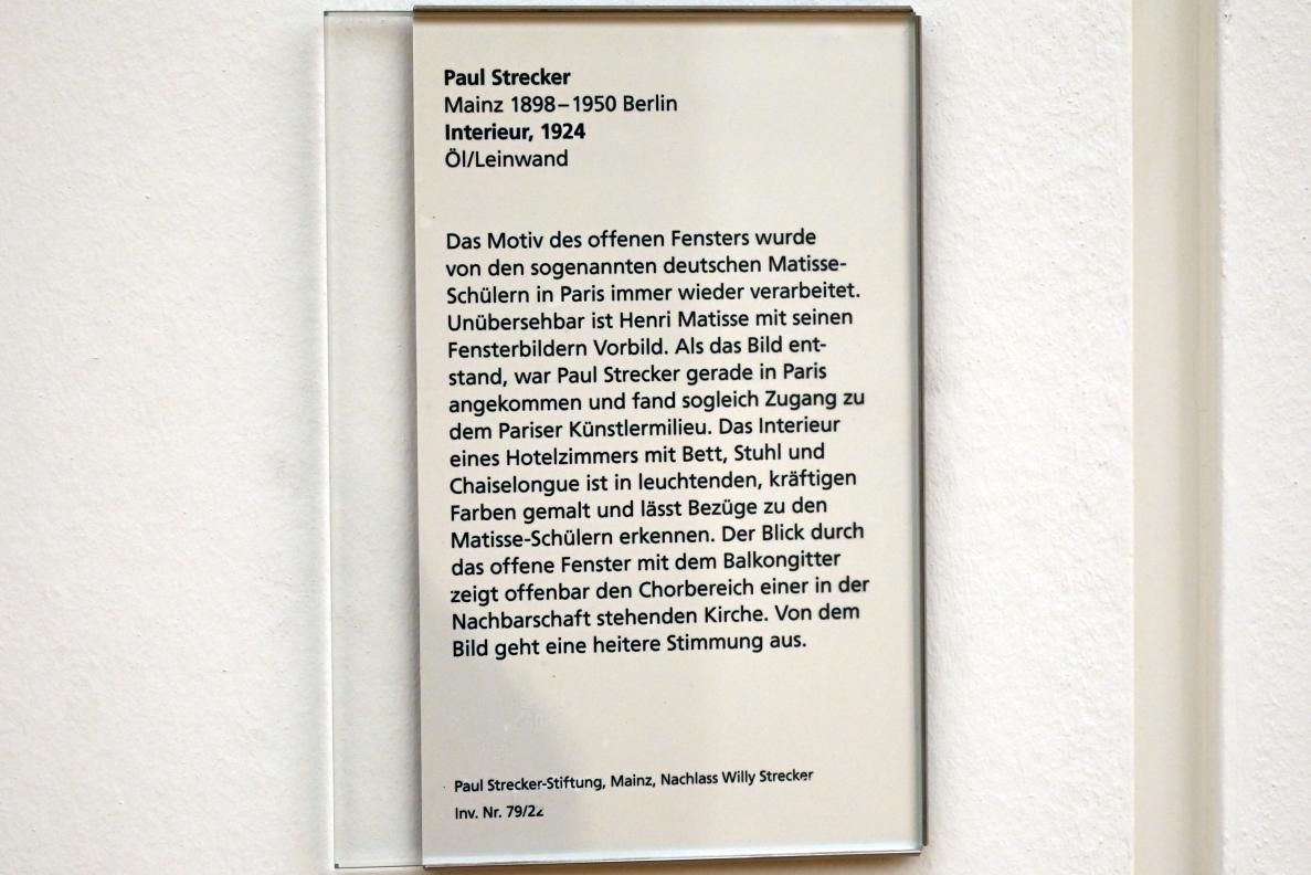 Paul Strecker (1924–1949), Interieur, Mainz, Landesmuseum, Moderne, Saal 10, 1924, Bild 2/2