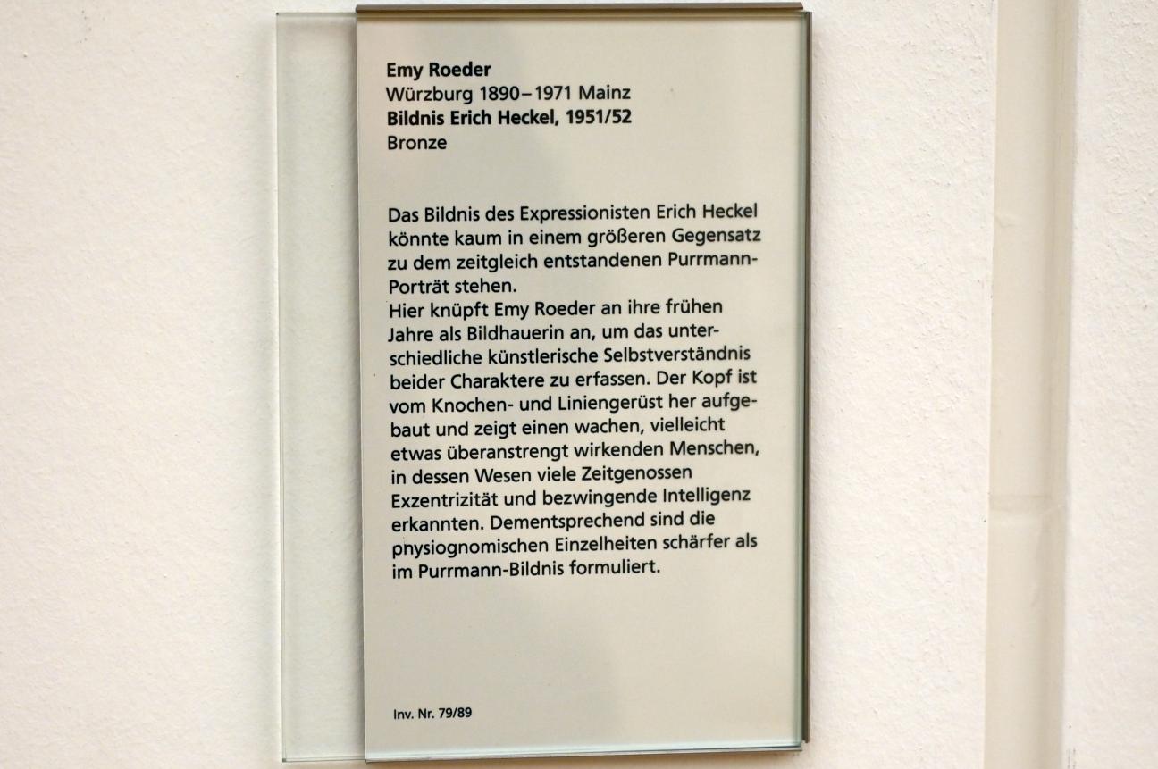 Emy Roeder (1927–1958), Bildnis Erich Heckel, Mainz, Landesmuseum, Moderne, Saal 10, 1951–1952, Bild 4/4