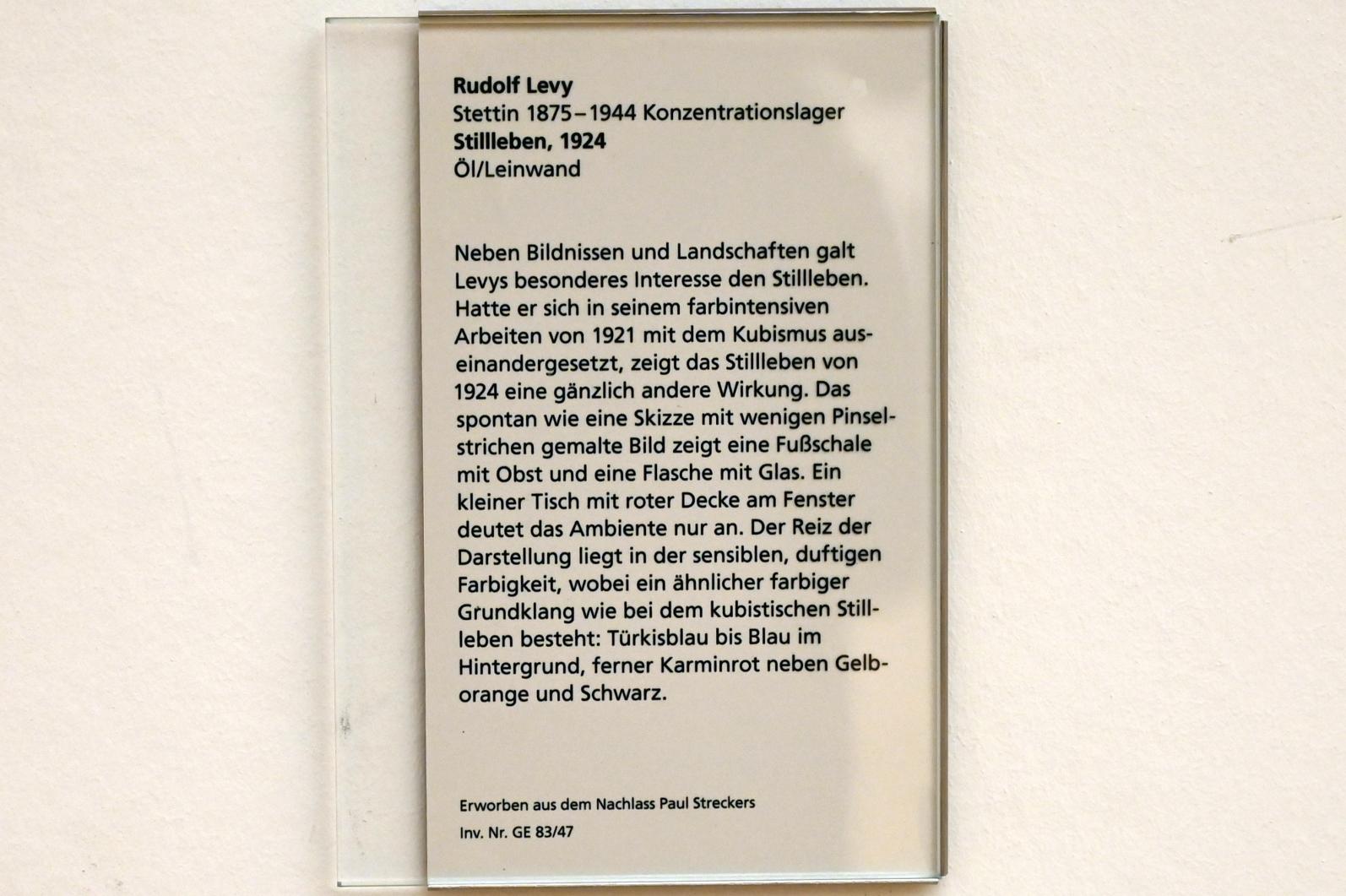 Rudolf Levy (1909–1931), Stillleben, Mainz, Landesmuseum, Moderne, Saal 10, 1924, Bild 2/2