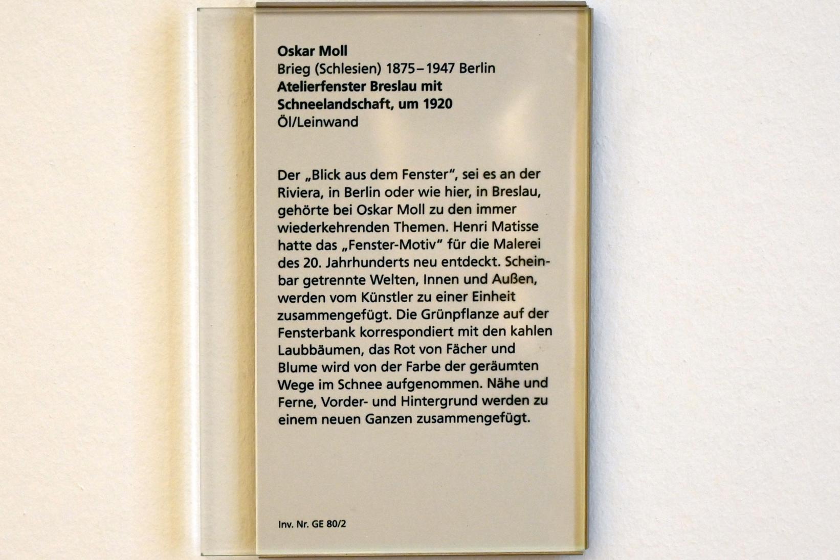 Oskar Moll (1904–1932), Atelierfenster Breslau mit Schneelandschaft, Mainz, Landesmuseum, Moderne, Saal 10, um 1920, Bild 2/2