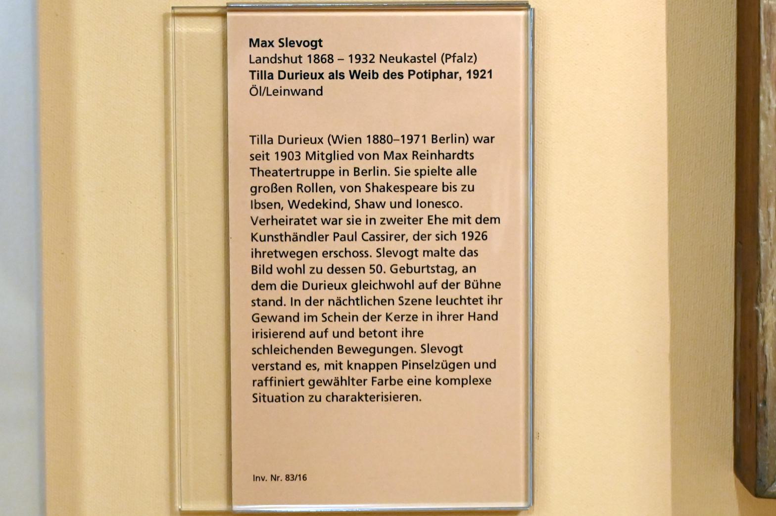 Max Slevogt (1886–1931), Tilla Durieux als Weib des Potiphar, Mainz, Landesmuseum, Kunst um 1900, 1921, Bild 2/2