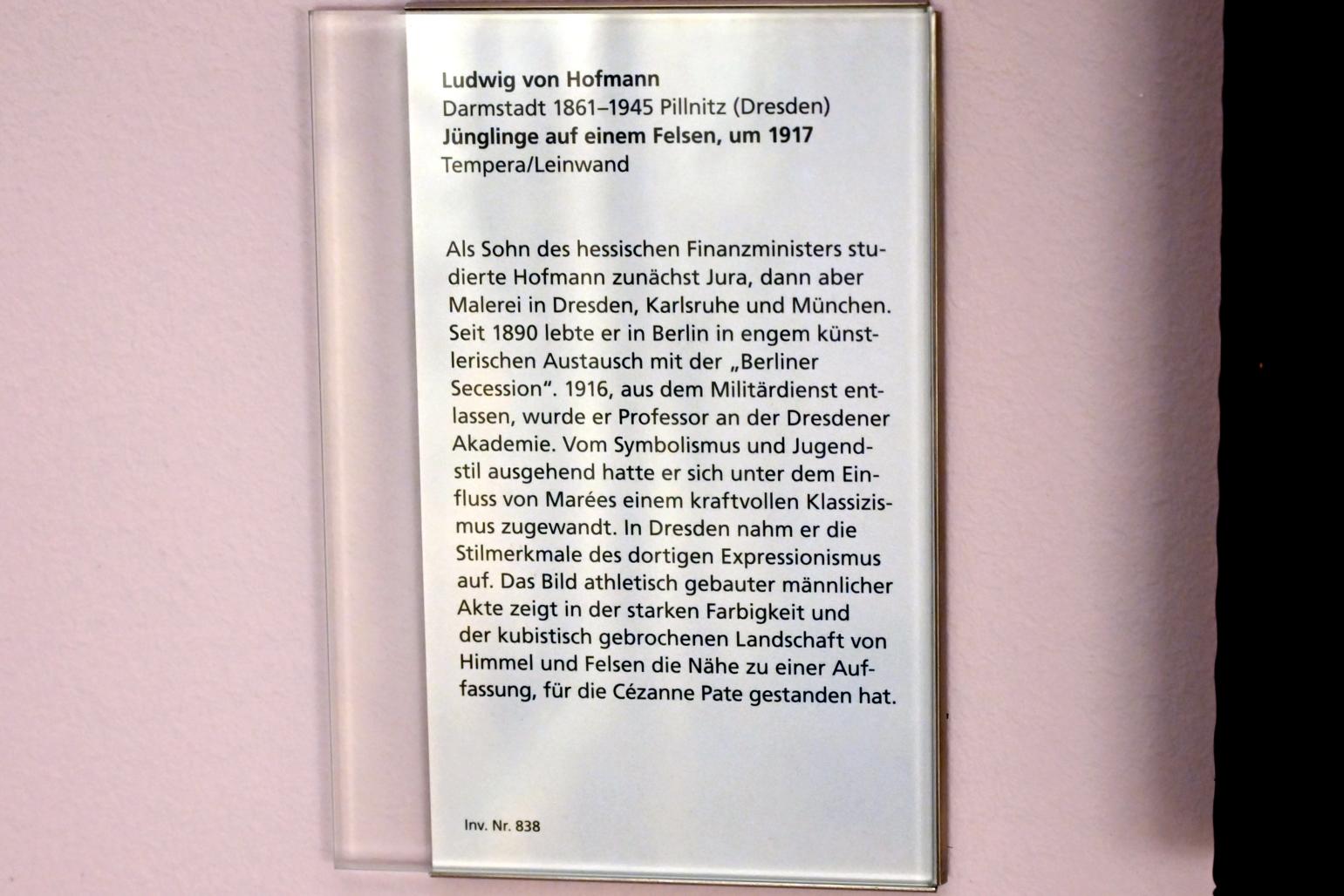 Ludwig von Hofmann (1889–1917), Jünglinge auf einem Felsen, Mainz, Landesmuseum, Jugendstil, um 1917, Bild 2/2