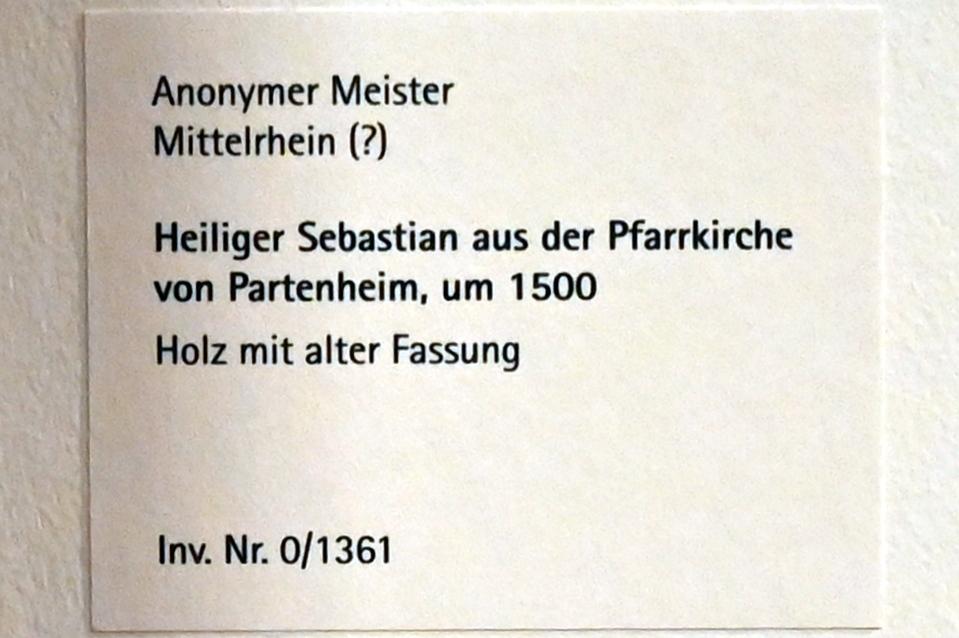 Heiliger Sebastian, Partenheim, Pfarrkirche Mariä Himmelfahrt, jetzt Mainz, Landesmuseum, Schaudepot, um 1500, Bild 2/2