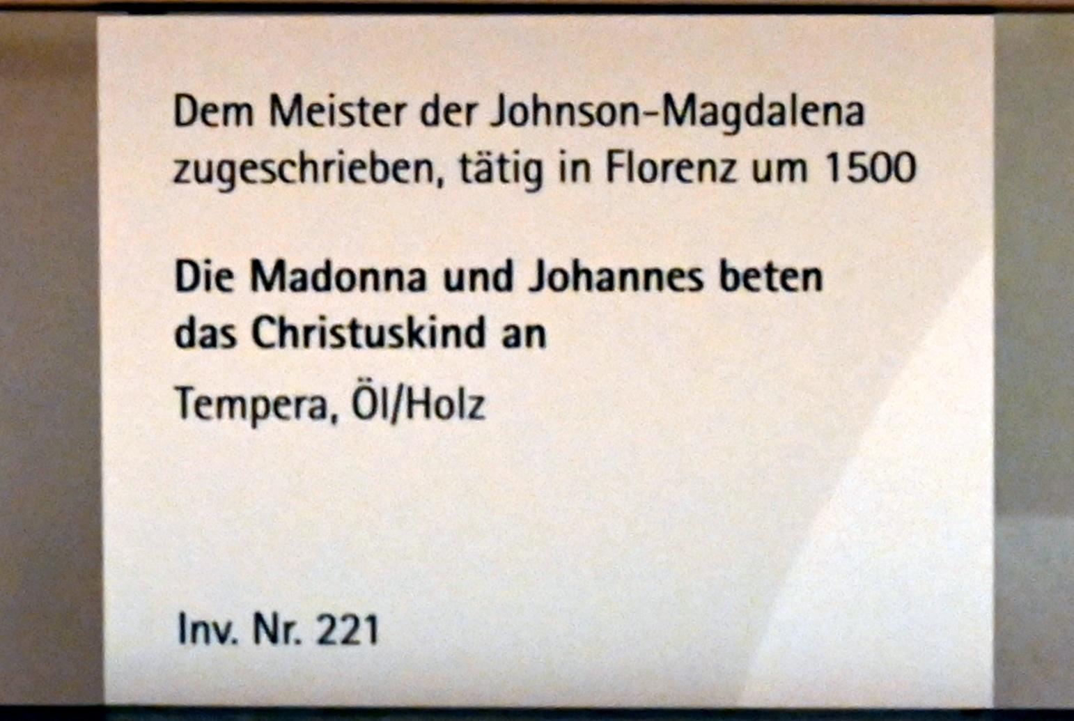 Meister der Johnson-Magdalena (1500), Die Madonna und der Johannesknabe beten das Christuskind an, Mainz, Landesmuseum, Schaudepot, um 1500, Bild 2/2