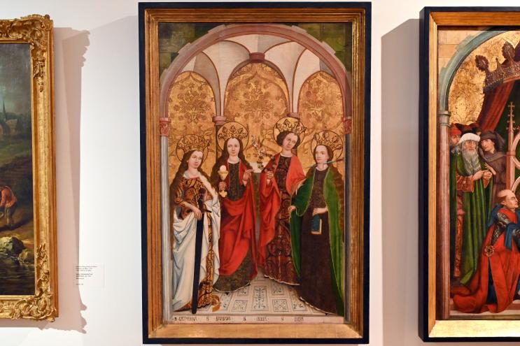 Meister der Königsbacher Kreuzigung (1487), Die hl. Katharina, Barbara, Cäcilia und Lucia, Mainz, Landesmuseum, Schaudepot, Letztes Viertel 15. Jhd.