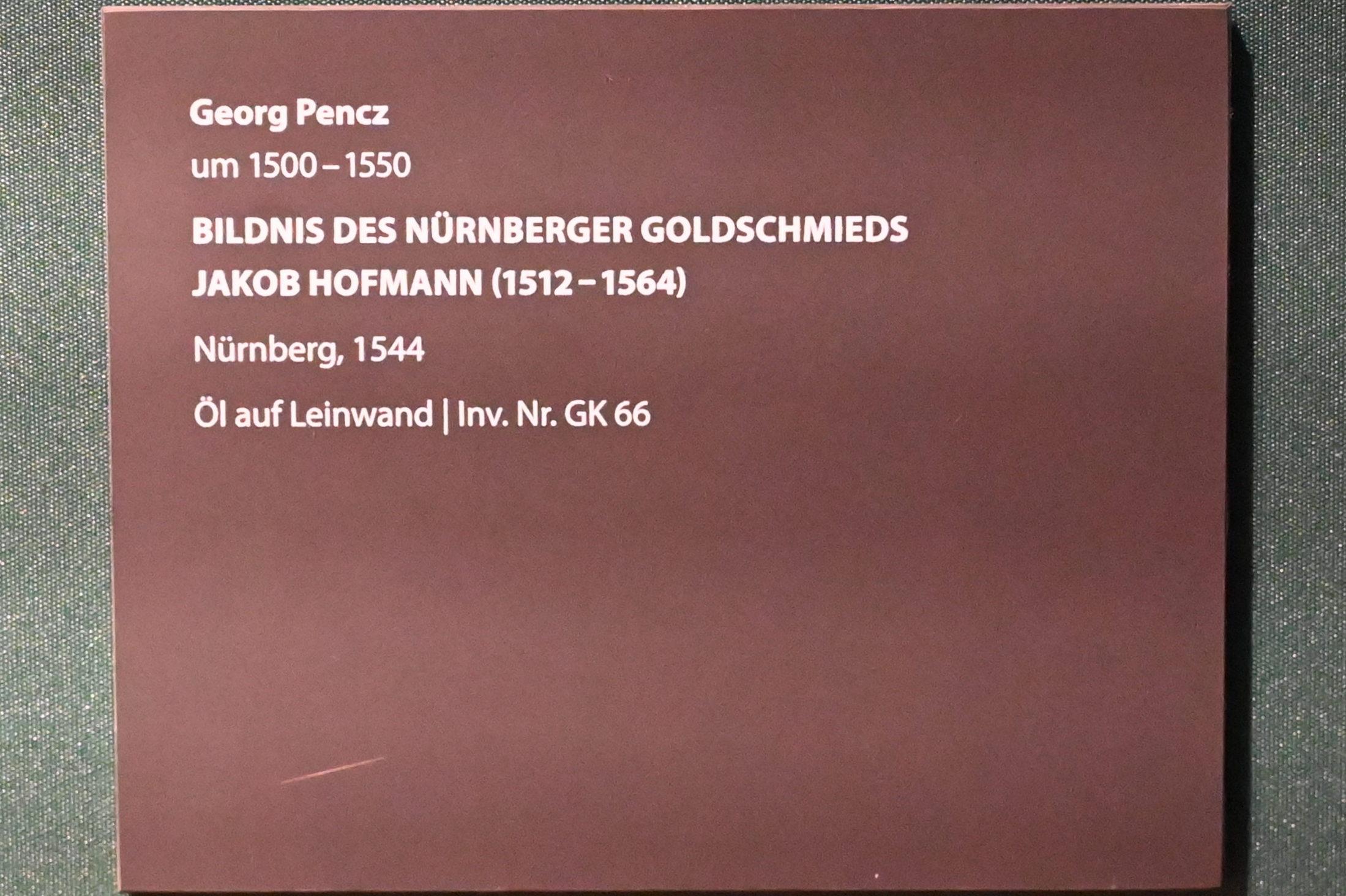 Georg Pencz (1528–1548), Bildnis des Nürnberger Goldschmieds Jakob Hofmann (1512-1564), Darmstadt, Hessisches Landesmuseum, Saal 13, 1544, Bild 2/2