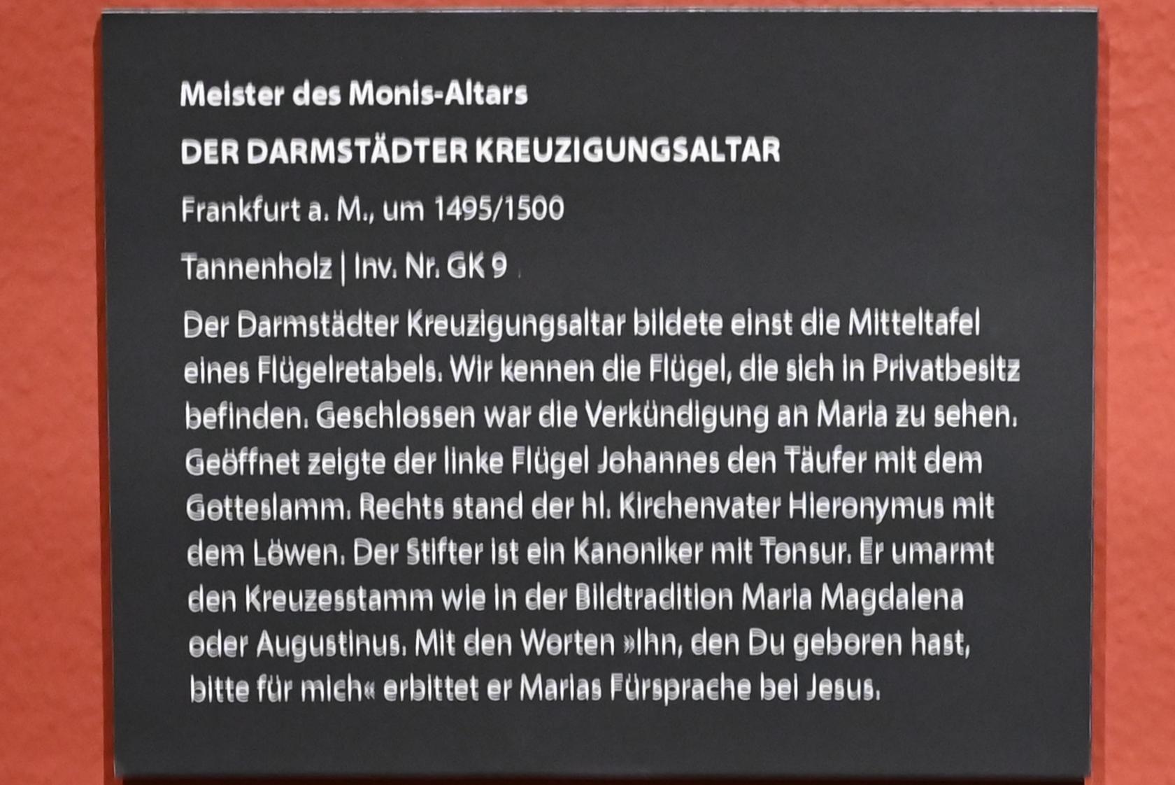Meister des Monis-Altars (1497), Der Darmstädter Kreuzigungsaltar, Darmstadt, Hessisches Landesmuseum, Saal 15, um 1495–1500, Bild 2/2