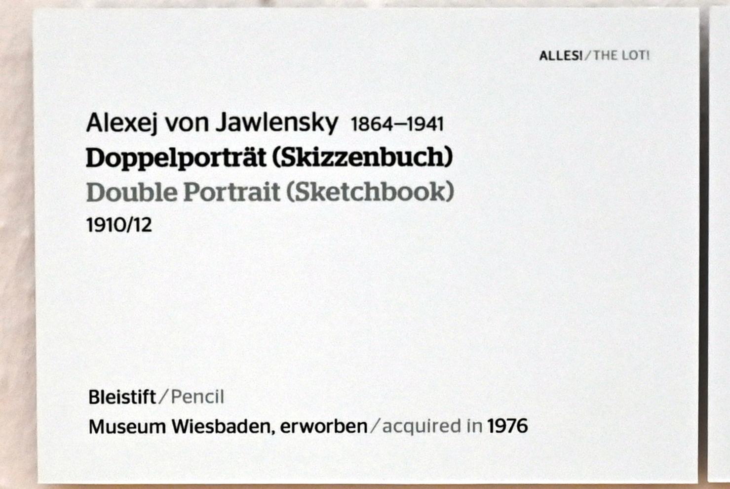 Alexej von Jawlensky (1893–1938), Doppelporträt (Skizzenbuch), Wiesbaden, Museum Wiesbaden, Ausstellung "Alles! 100 Jahre Jawlensky in Wiesbaden" vom 17.09.-26.06.2022, Saal 7, 1910–1912, Bild 2/2