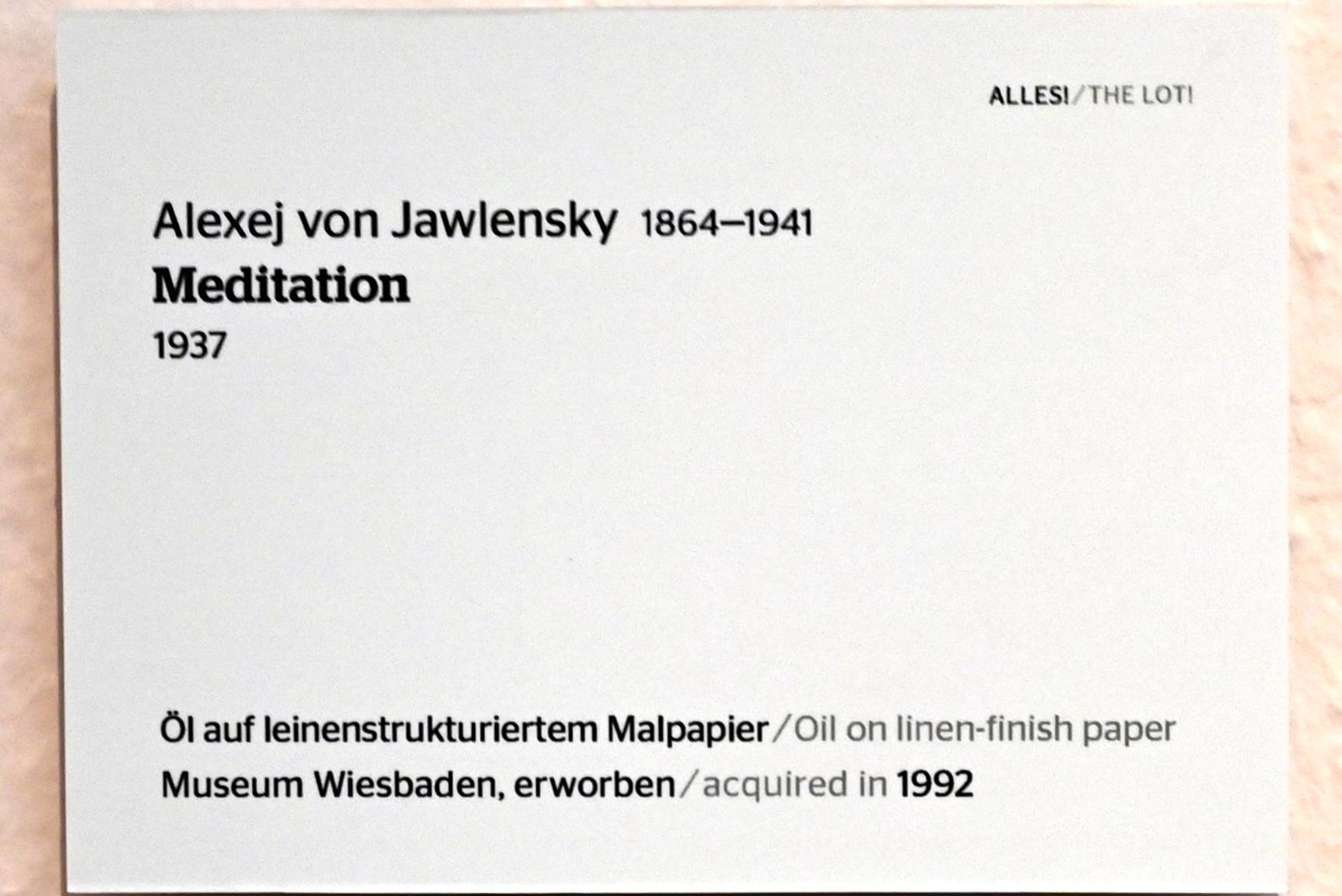 Alexej von Jawlensky (1893–1938), Meditation, Wiesbaden, Museum Wiesbaden, Ausstellung "Alles! 100 Jahre Jawlensky in Wiesbaden" vom 17.09.-26.06.2022, Saal 13, 1937, Bild 2/2