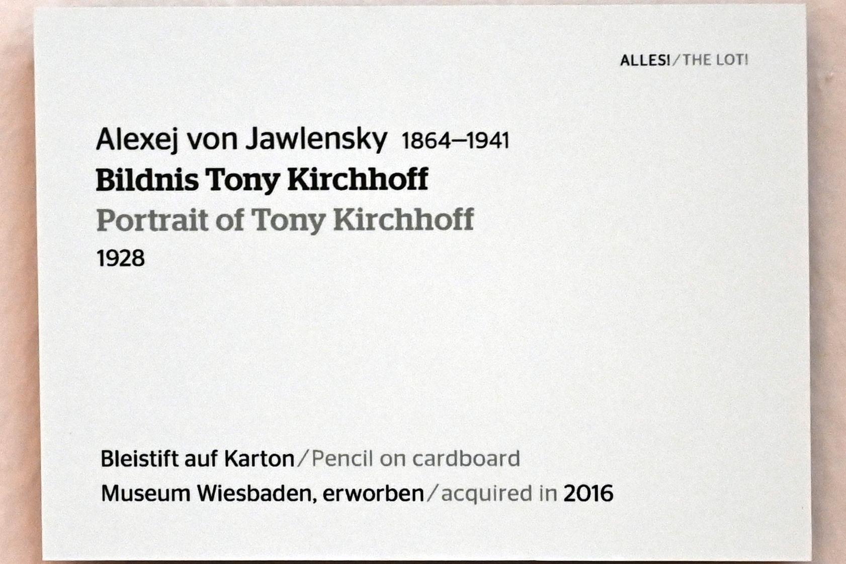 Alexej von Jawlensky (1893–1938), Bildnis Tony Kirchhoff, Wiesbaden, Museum Wiesbaden, Ausstellung "Alles! 100 Jahre Jawlensky in Wiesbaden" vom 17.09.-26.06.2022, Saal 15, 1928, Bild 2/2