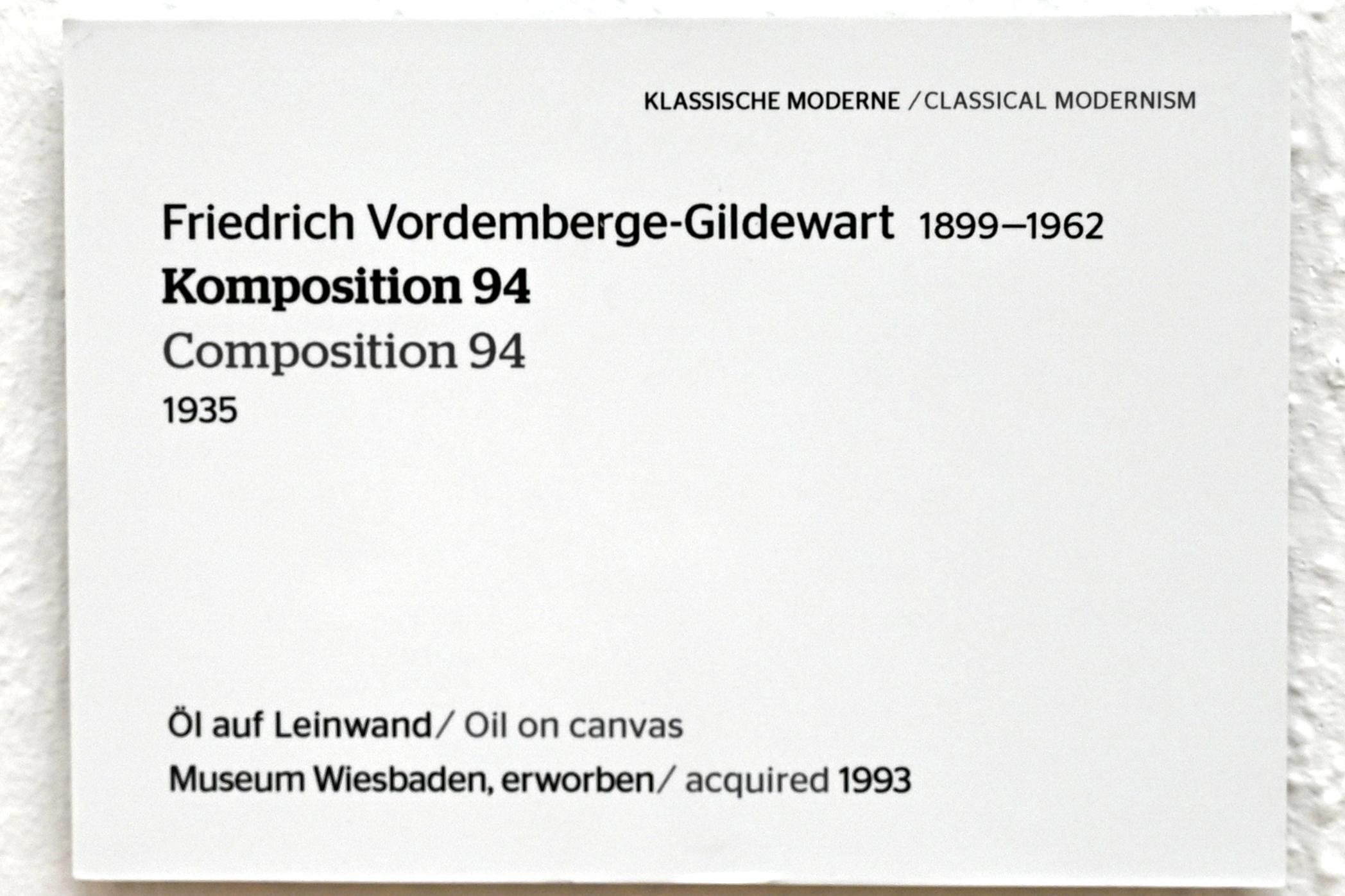 Friedrich Vordemberge-Gildewart (1927–1962), Komposition 94, Wiesbaden, Museum Wiesbaden, Klassische Moderne 2, 1935, Bild 2/2
