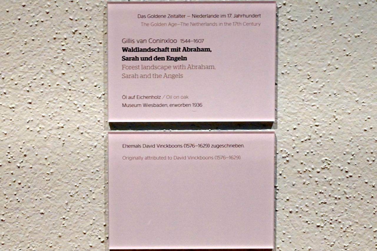 Gillis van Coninxloo (1598–1604), Waldlandschaft mit Abraham, Sarah und Engeln, Wiesbaden, Museum Wiesbaden, Das Goldene Zeitalter, Undatiert, Bild 2/2