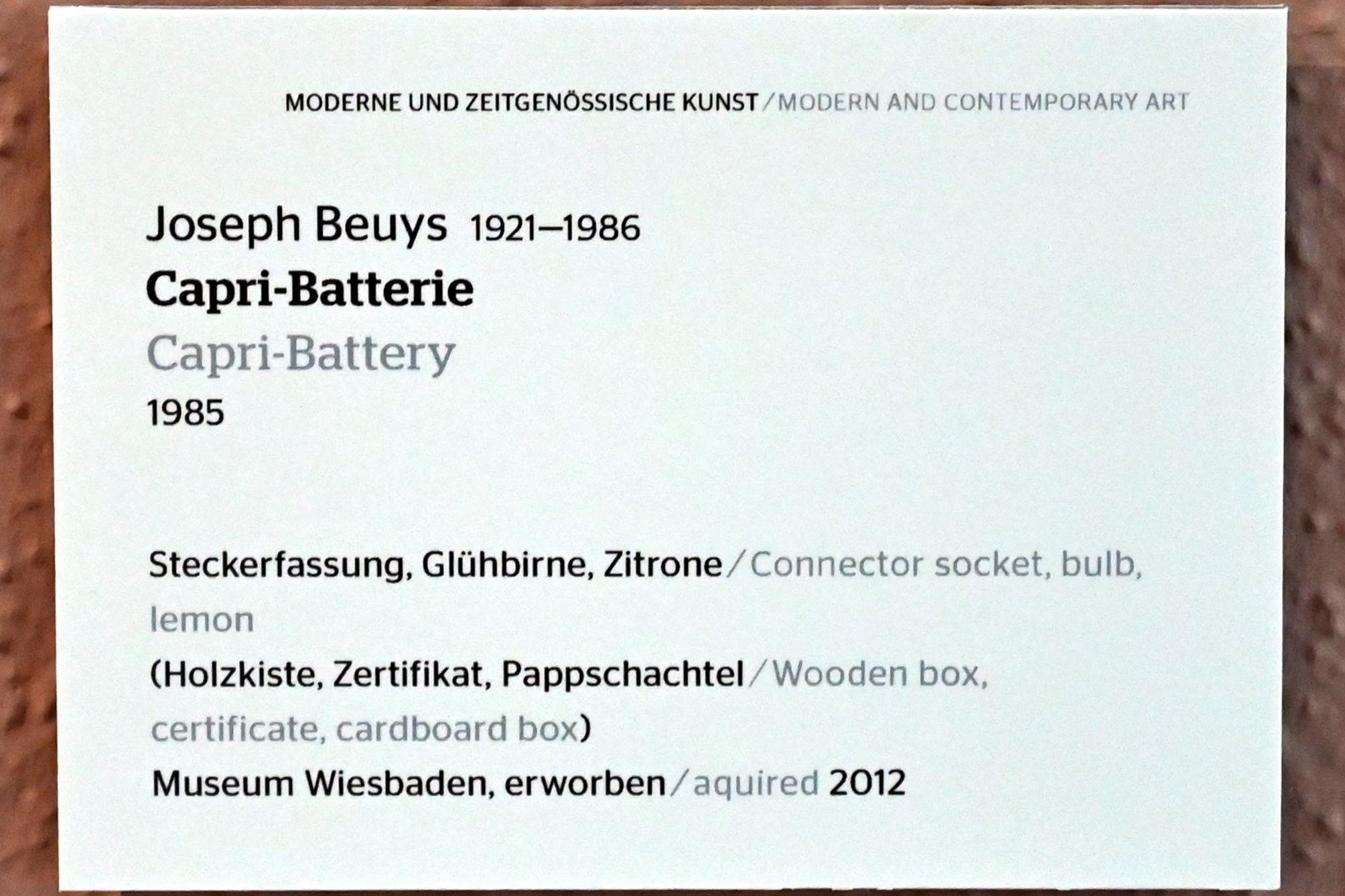 Joseph Beuys (1948–1985), Capri-Batterie, Wiesbaden, Museum Wiesbaden, Beuys 1, 1985, Bild 3/3