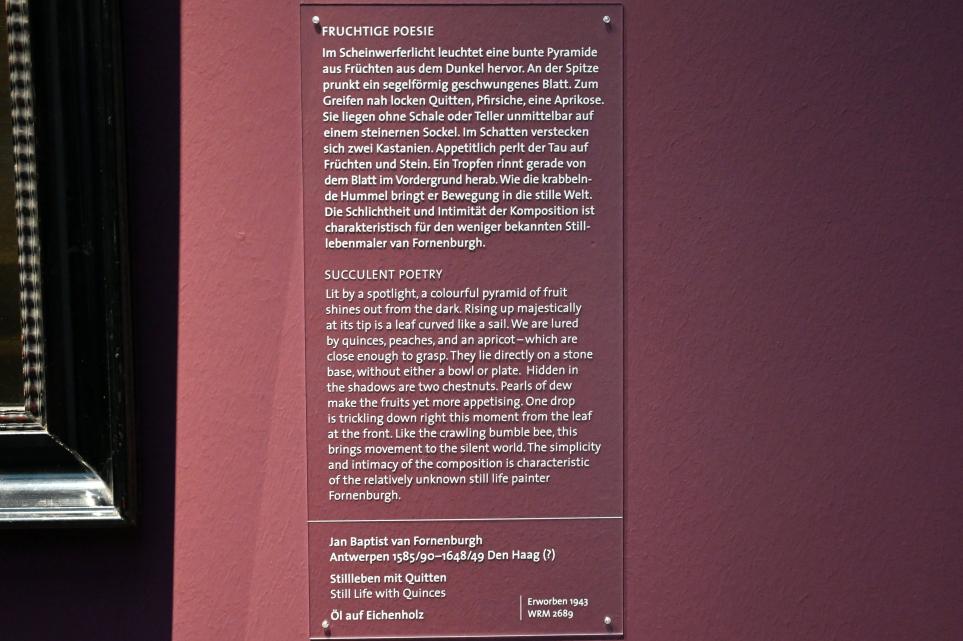 Jan Baptist van Fornenburgh (Undatiert), Stillleben mit Quitten, Köln, Wallraf-Richartz-Museum, Barock - Saal 8, Undatiert, Bild 2/2