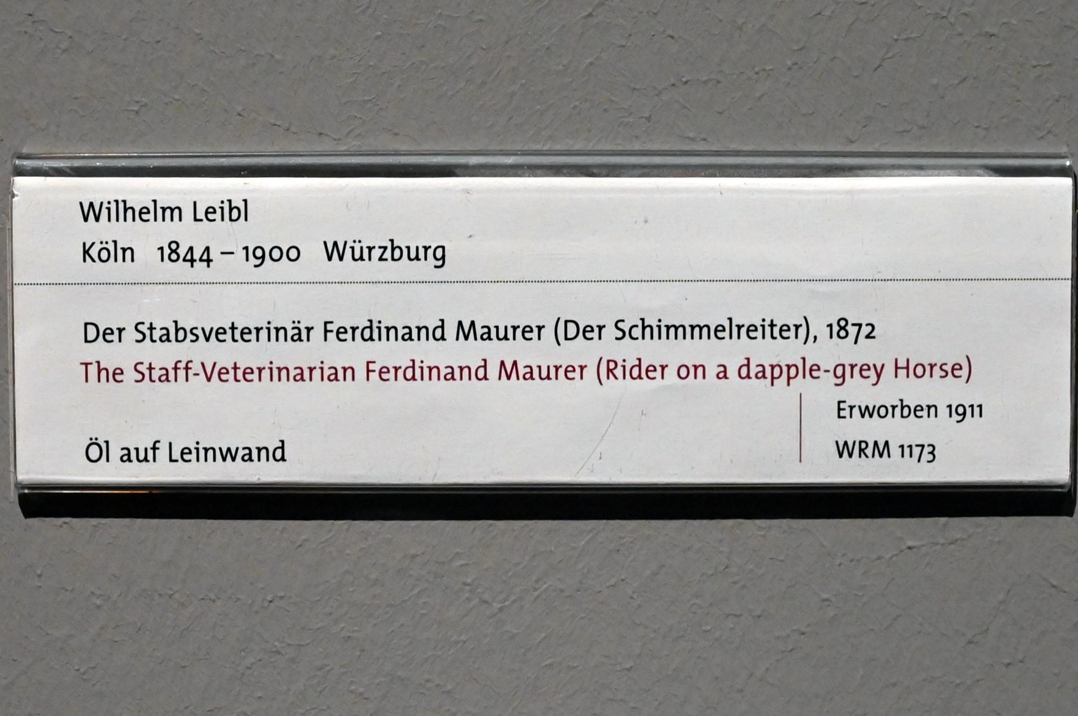 Wilhelm Leibl (1864–1898), Der Stabsveterinär Ferdinand Maurer (Der Schimmelreiter), Köln, Wallraf-Richartz-Museum, 19. Jahrhundert - Saal 5, 1872, Bild 2/2